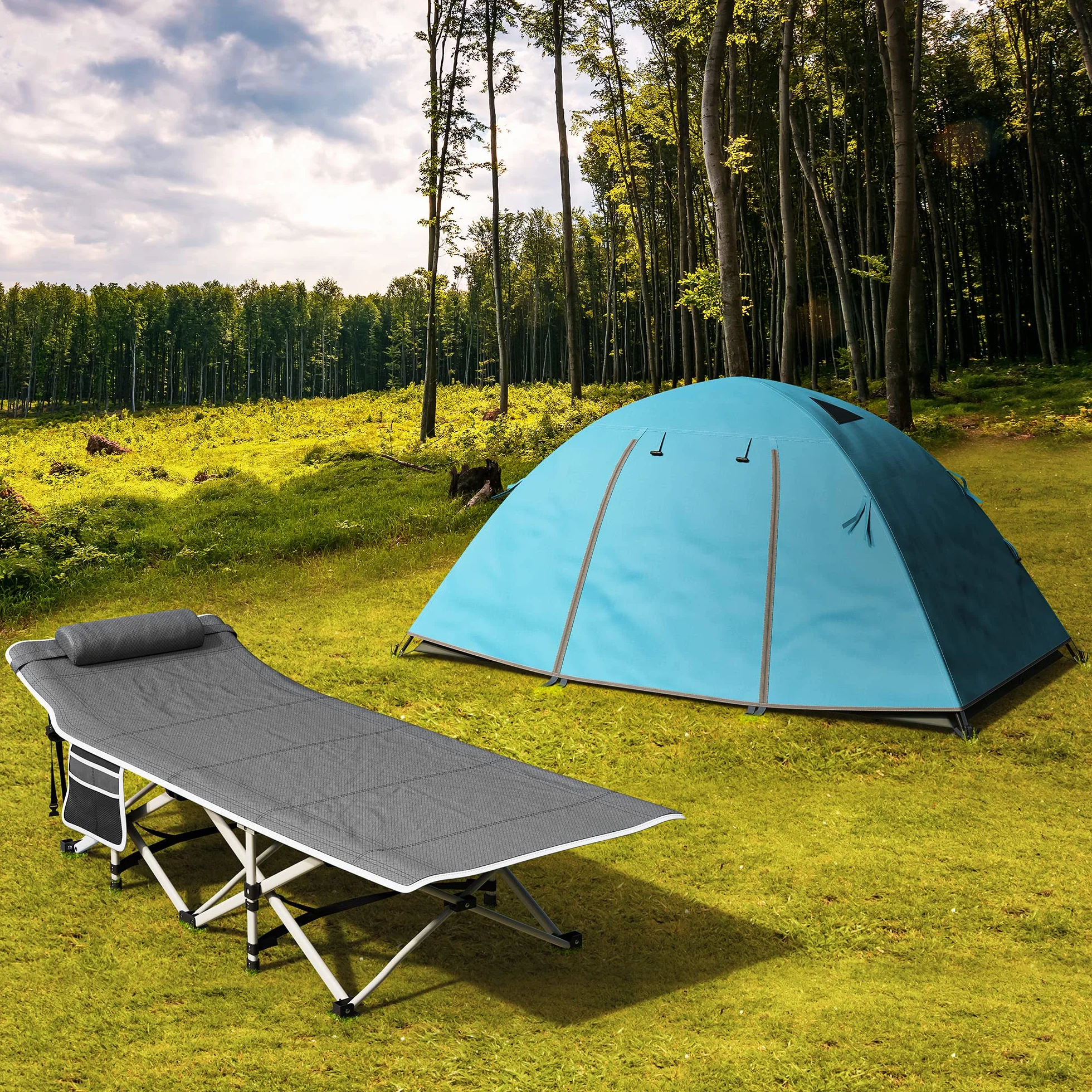 YITAHOME Letto da campeggio pieghevole extra largo 71,1 cm 280 kg per adulti grigio