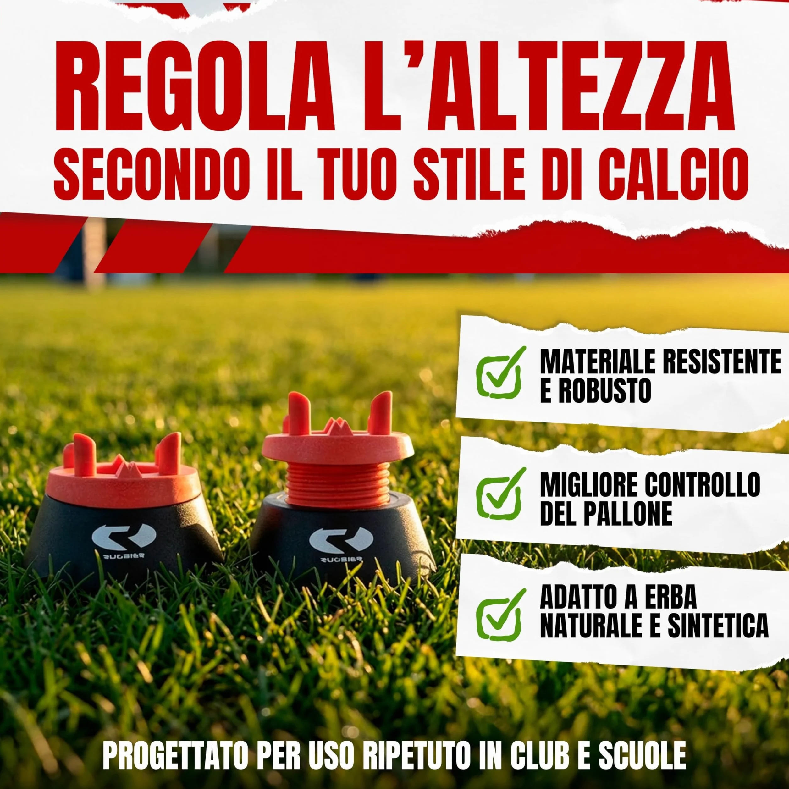 Tee da Rugby Regolabile Professionale Rosso/Nero – Supporto Calci Altezza Regolabile per Allenamento e Partita