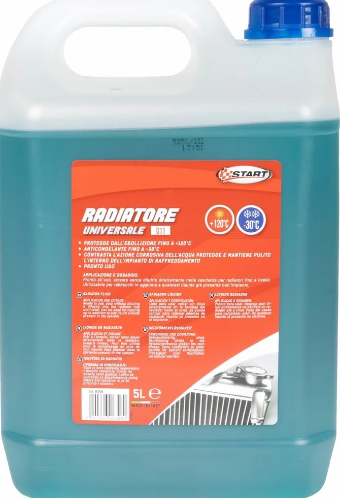 Start - Liquido Radiatore Antigelo 5 Litri Pronto Uso - Protezione Estesa da -30°C a +120°C, Compatibile con Radiatori in Alluminio, Ghisa e Leghe, Ideale per Auto, Furgoni e Veicoli Industriali