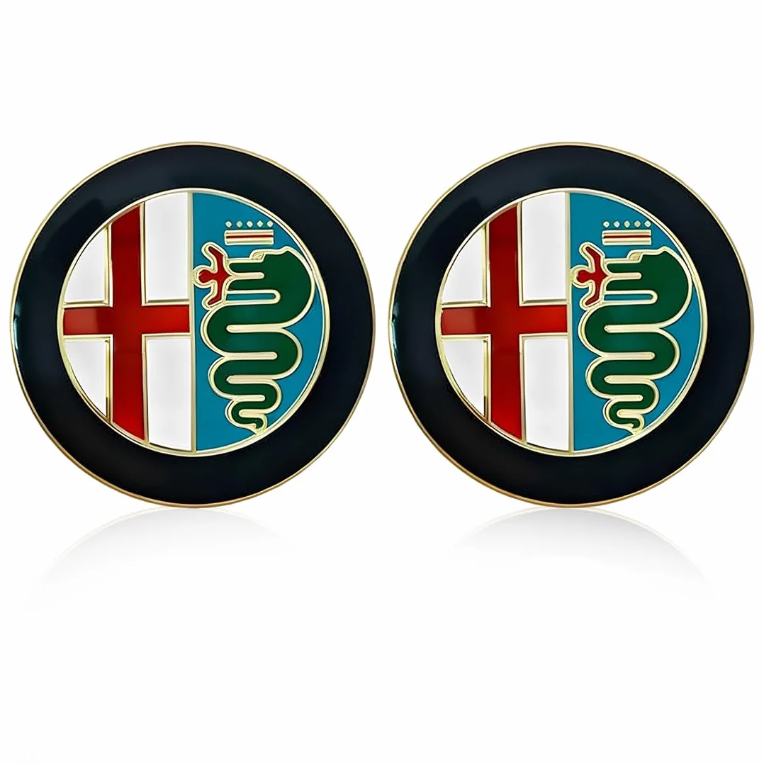 2 Pezzi 74mm Stemma Alfa Romeo Auto Logo Metallo Cofano Anteriore Posteriore Oro