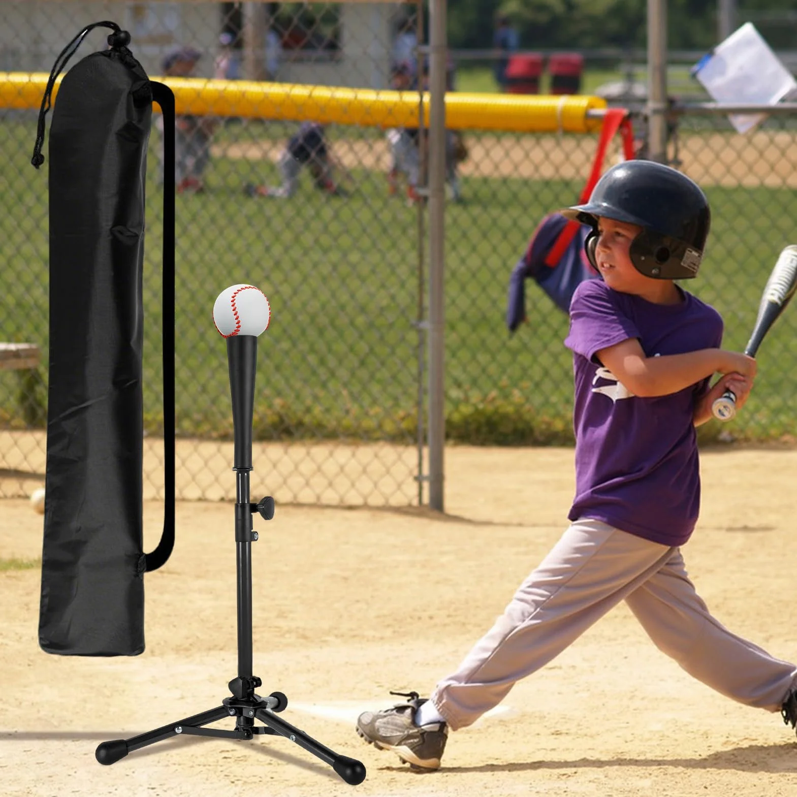 Tee da battuta per baseball, altezza regolabile T Ball Batting Tee, con borsa, supporto ergonomico, treppiede riutilizzabile per lancio softball età 3-8 anni sicurezza portatile