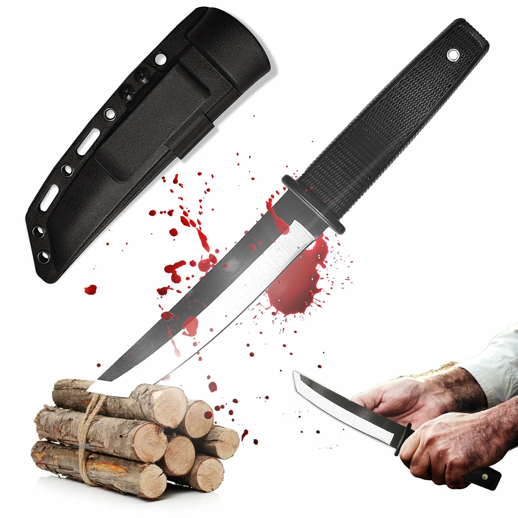 Swords and more Coltello da caccia di alta qualità in acciaio inossidabile | Lama tipo Tanto | Manico antiscivolo | Fodero in Kydex | Robusto e versatile | Outdoor, Survival, Campeggio
