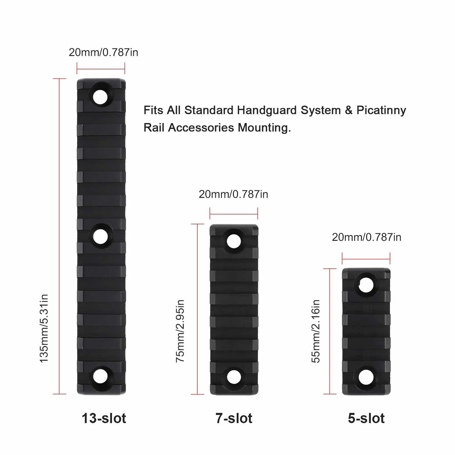 Picatinny Rail 5-Slot 7-Slot 13-Slot Alluminio Leggero 3 Pezzi per Caccia