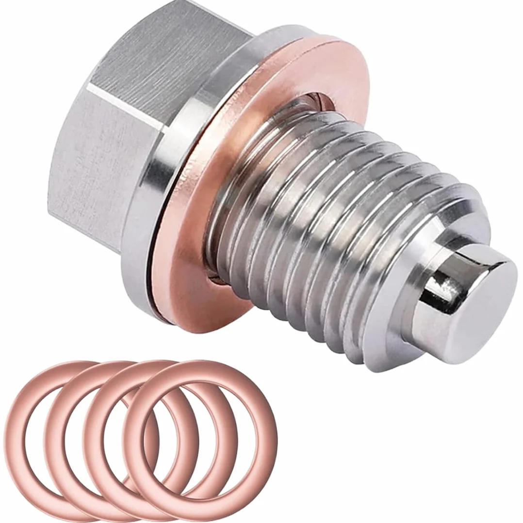 Tappo Di Scarico Dell'olio Magnetico M14 x 1,5, Dado Di Scarico Della Coppa di Schiacciamento in Rame con 5 Rondelle Metalliche, Adatto per Auto, Moto e Barche, Tappo Coppa Olio Motore