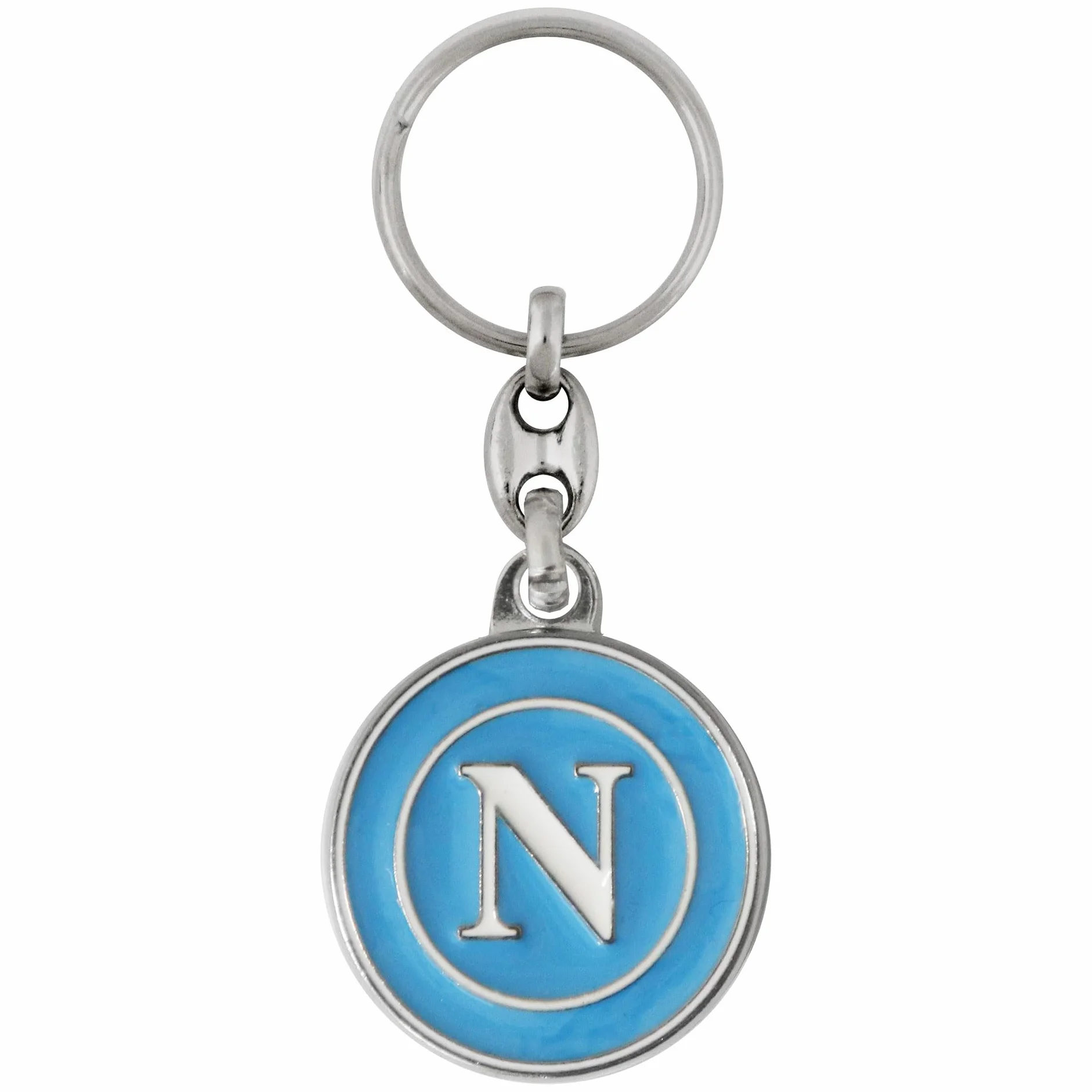 SSC NAPOLI Portachiavi in Metallo Smaltato con Logo Bianco su Fondo Celeste