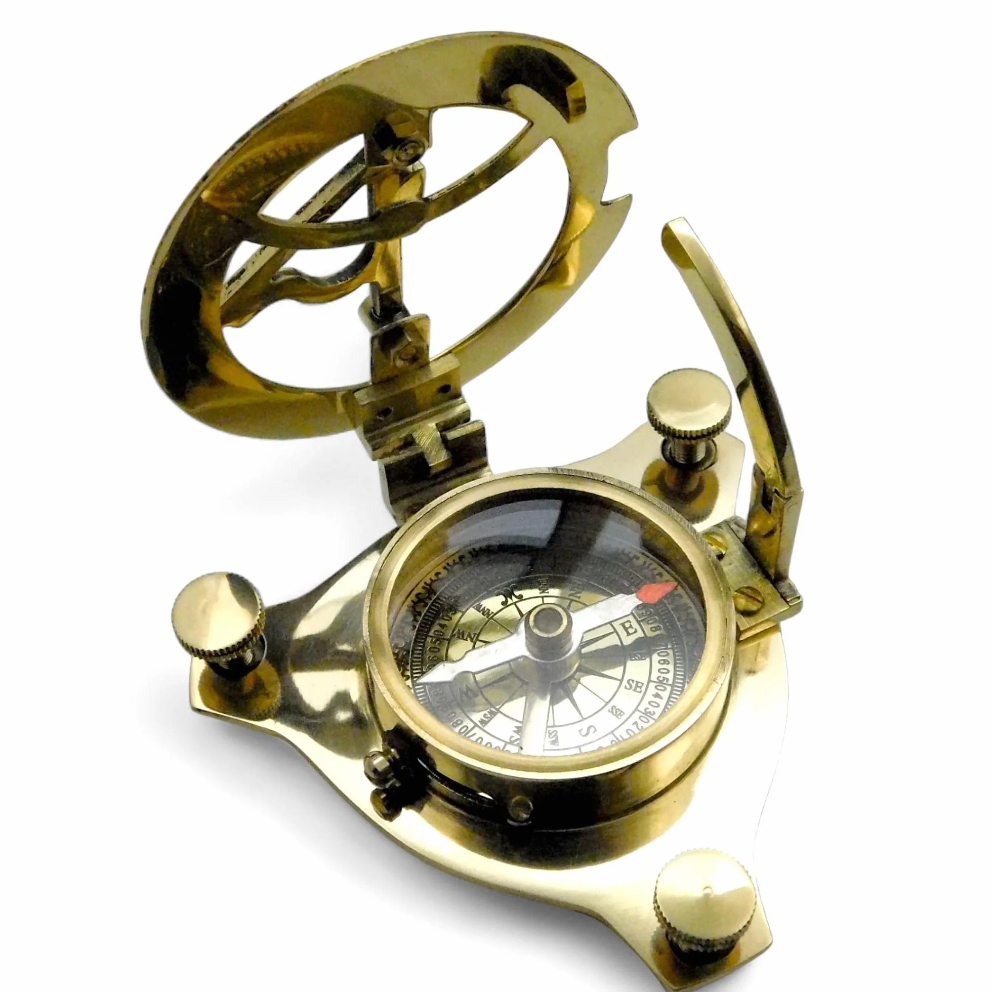 Bussola meridiana in ottone antico replica nautical con scatola in palissandro