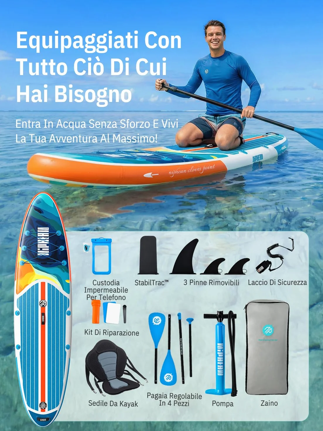 Niphean SUP Gonfiabile Adulti 320cm Paddle Board Capacità 200kg per 2 Persone con Accessori