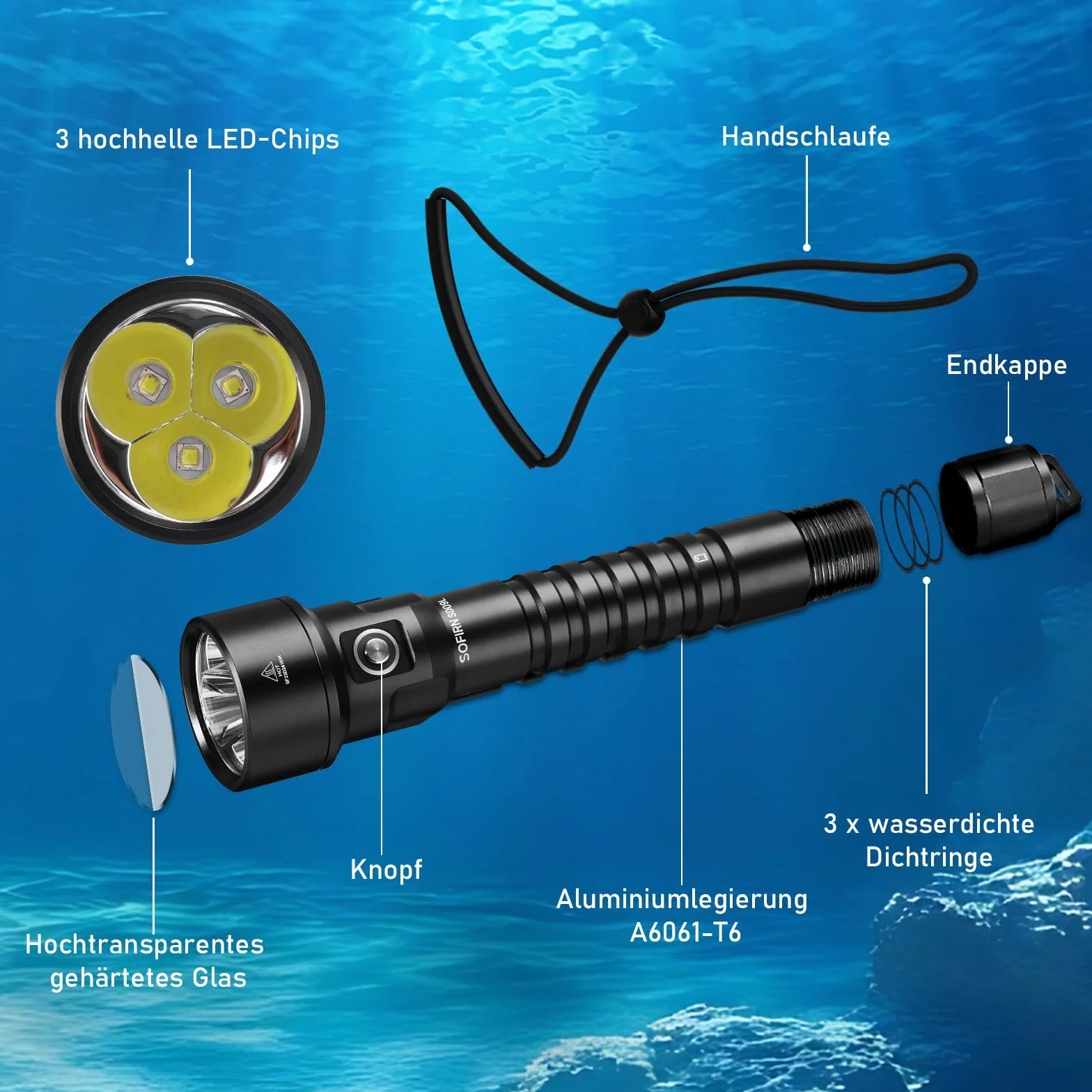Sofirn SD09L Torcia LED da immersione 6800 lumen