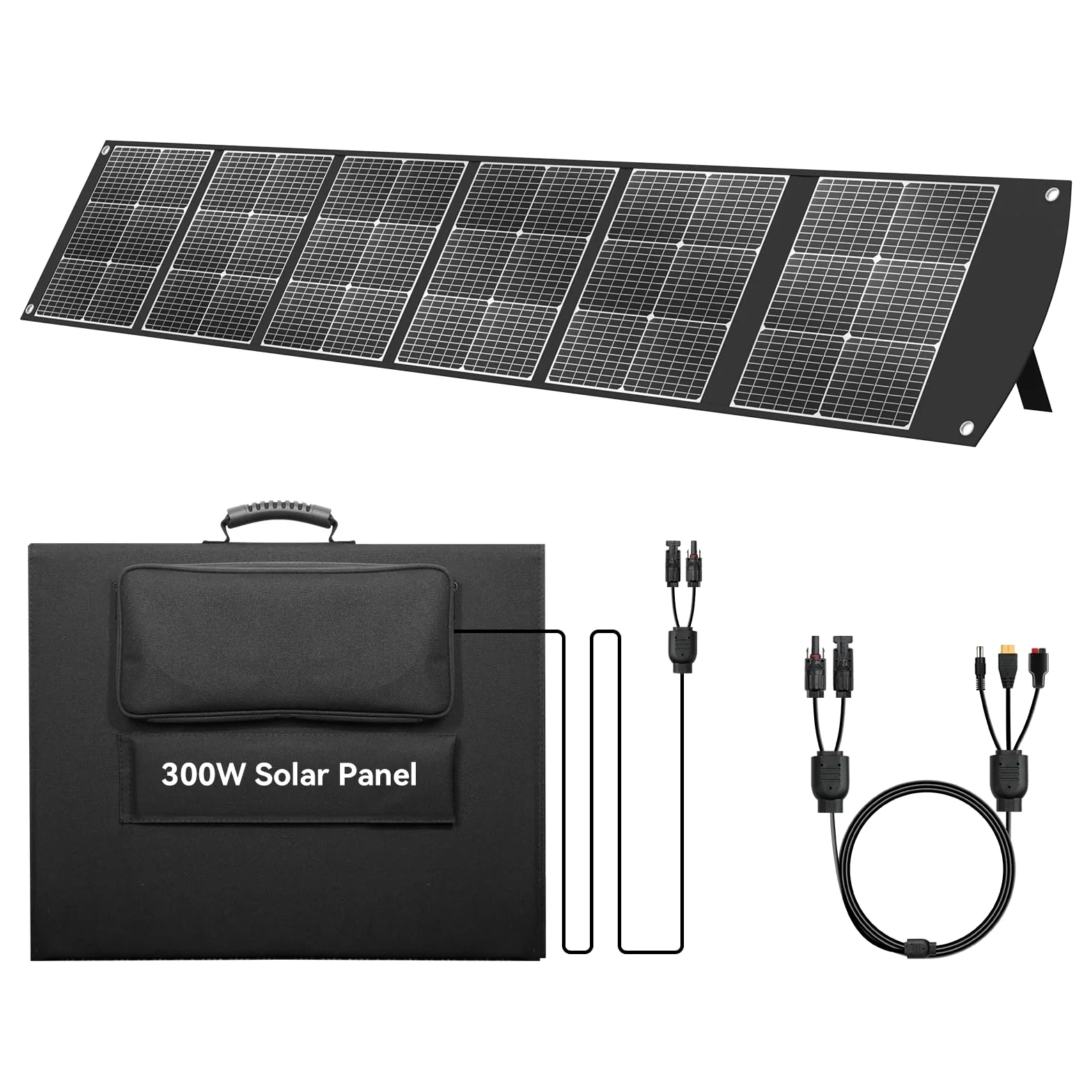 Ecosonique - Pannello Solare Pieghevole Da 300 W,Caricabatterie Solare Portatile Per La Maggior Parte Delle Centrali Elettriche, Alimentatore MC4 da 40 V e Supporto Per Campeggio Esterni