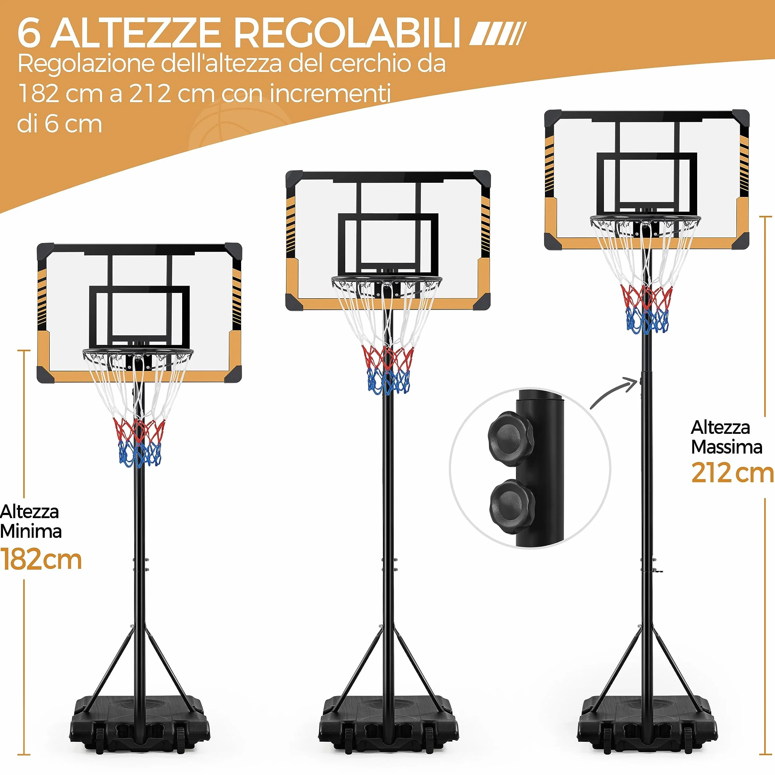 Yaheetech Canestro Basket Esterno Interno Altezza Regolabile con Colonna Tabellone