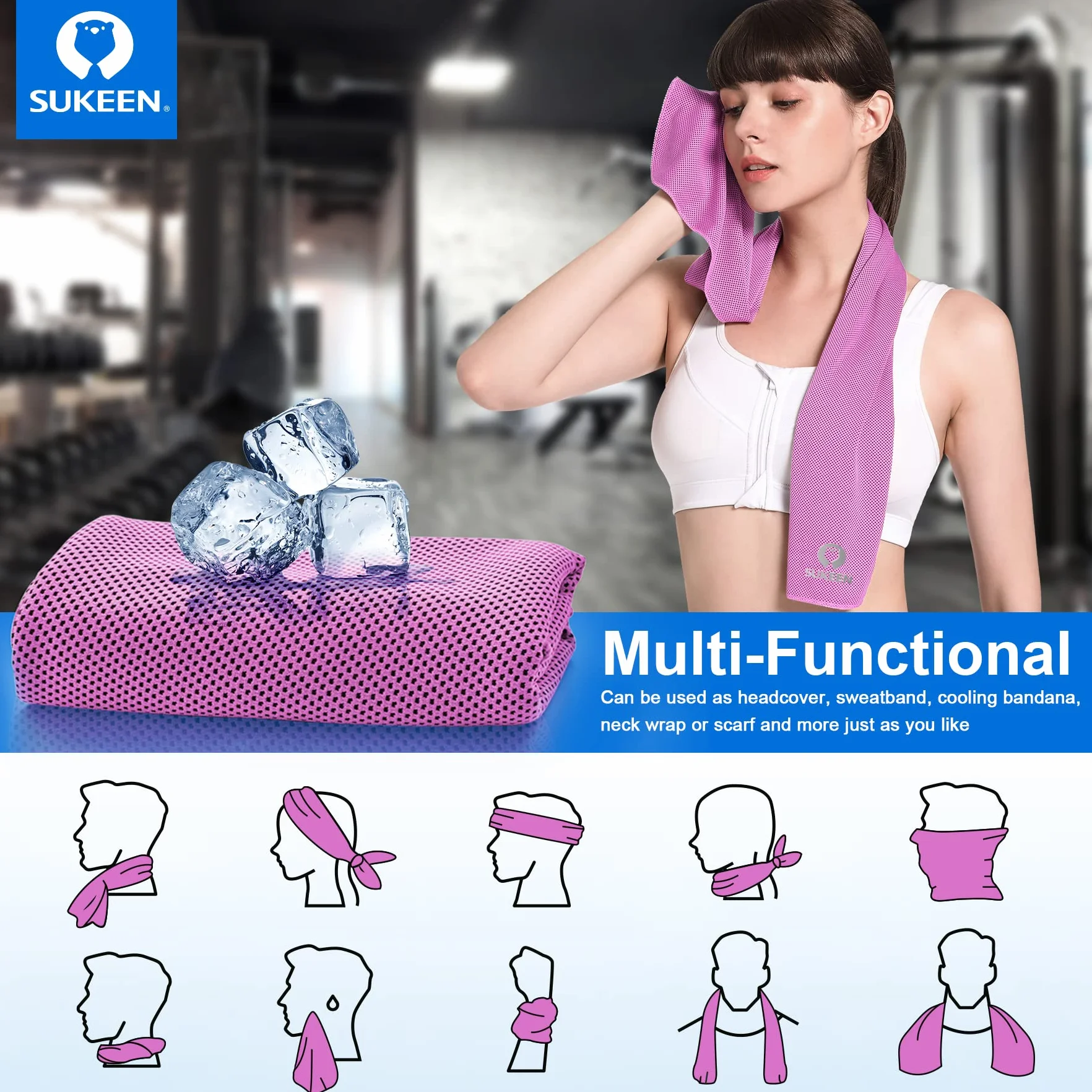 Sukeen Confezione da 4 asciugamani rinfrescanti in microfibra 101,6 x 30,5 cm per yoga sport palestra