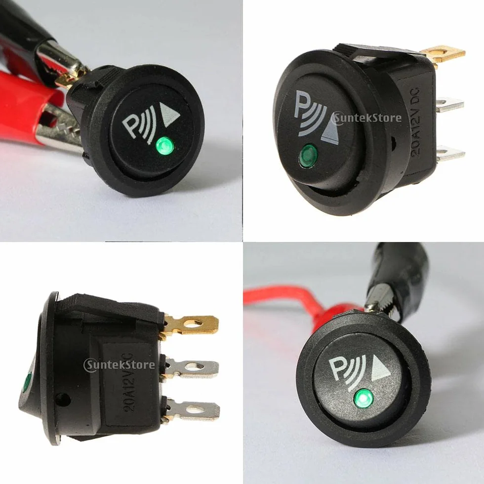 Interruttore a Bilanciere Rotondo 12V Plastica Metallo per Sensori Parcheggio