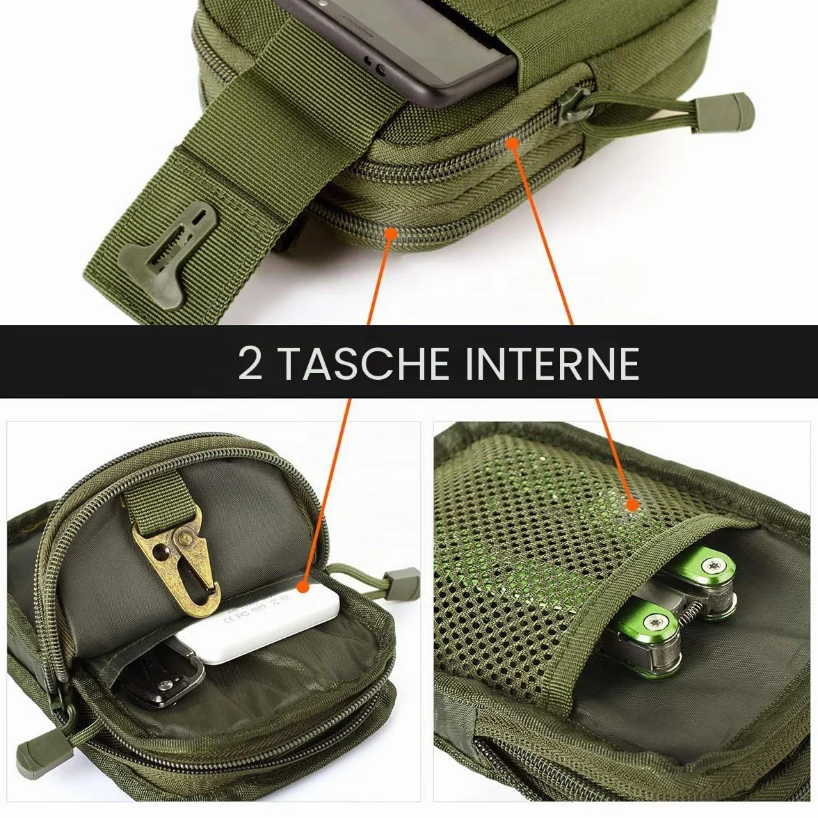 Unigear Marsupio Tattico da Cintura 1000D con Moschettone per Ciclismo, Escursionismo