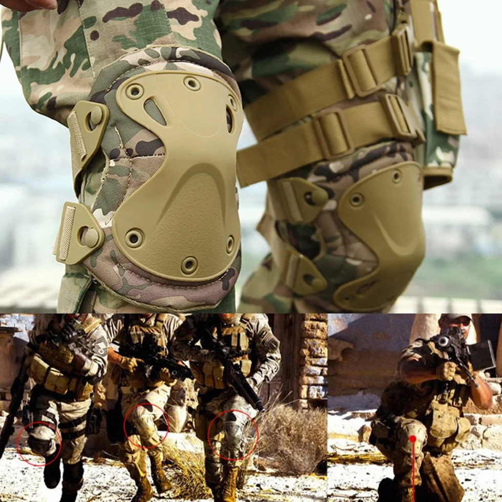 Ginocchiere e gomitiere combattimento tattico militare, protezione imbottita con scocca a X rigida