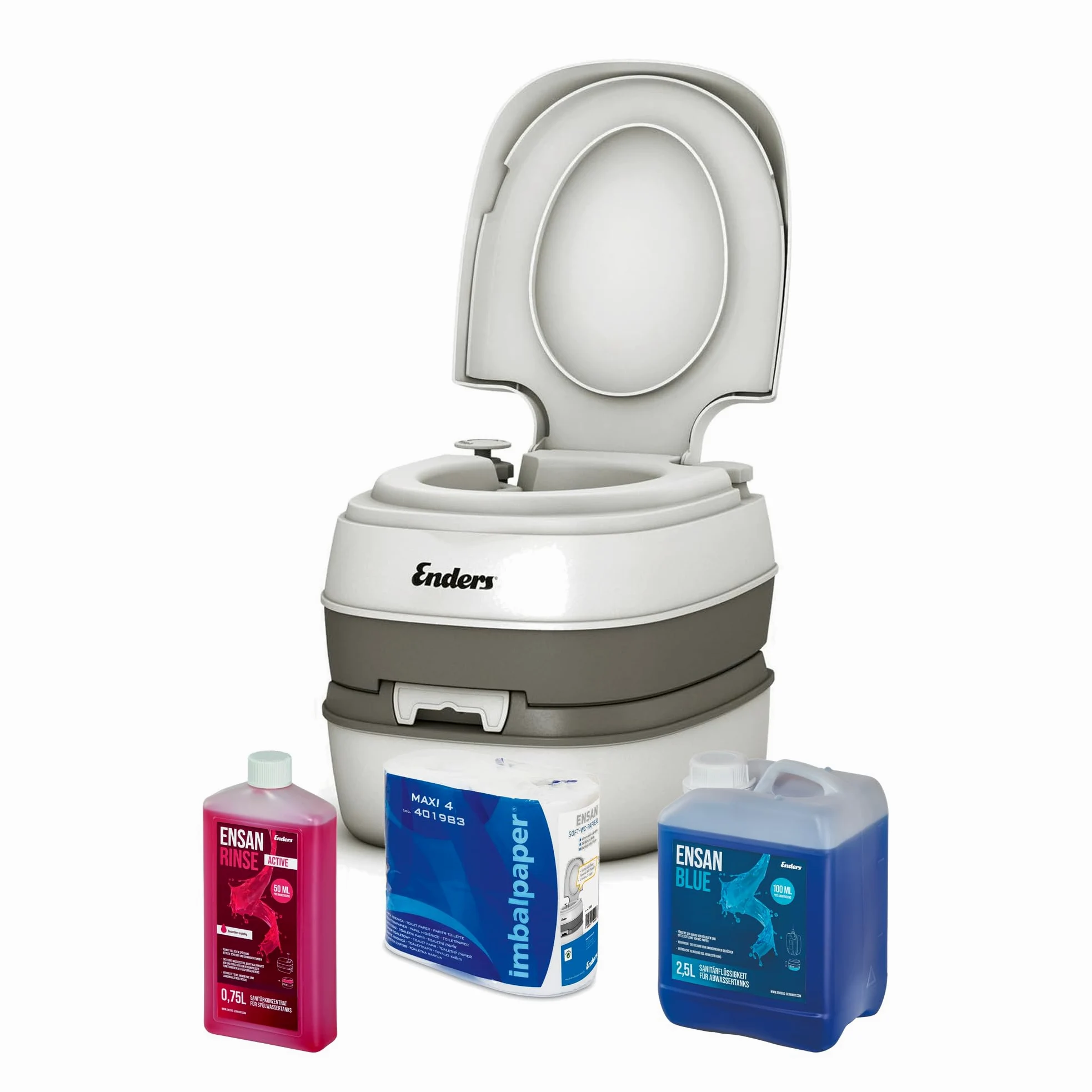 Enders Set WC Chimico Portatile per Campeggio - Toilette Comfort Starter Blue 2,5 Litri + Liquido Sanitario e Carta igienica - Water Camper Bagno