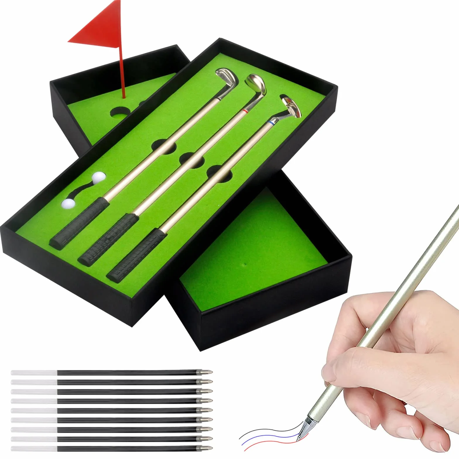 DAWRIS Set di Penne da Golf, Regalo da Golf da Tavolo 3 Bastoncini con Mini Penna a Sfera