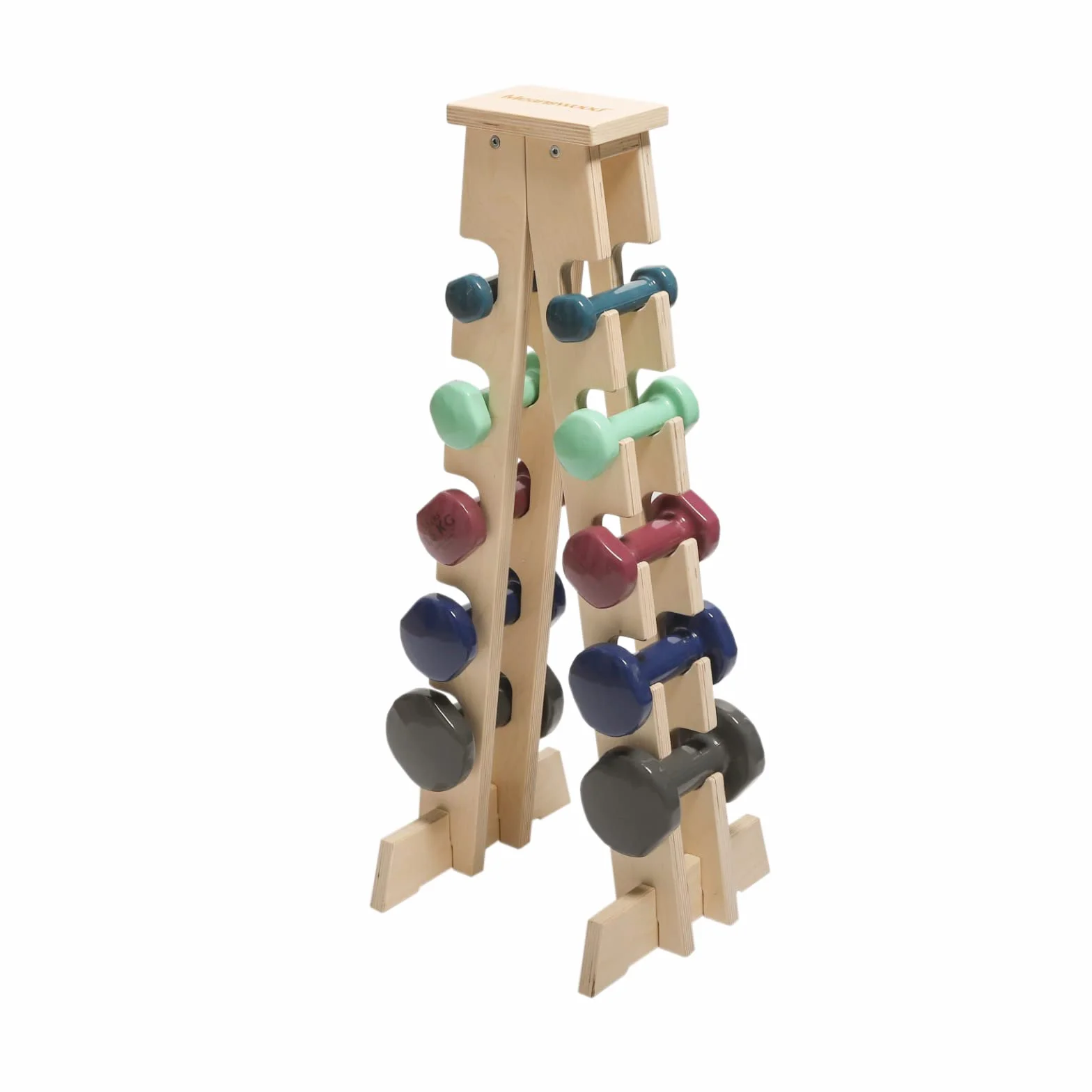 Meanswood Porta Manubri Palestra Casa – Rastrelliera Manubri, Porta Pesi Palestra Regolabili, Struttura in Legno, Portata massima 90 kg (10 Pesi)