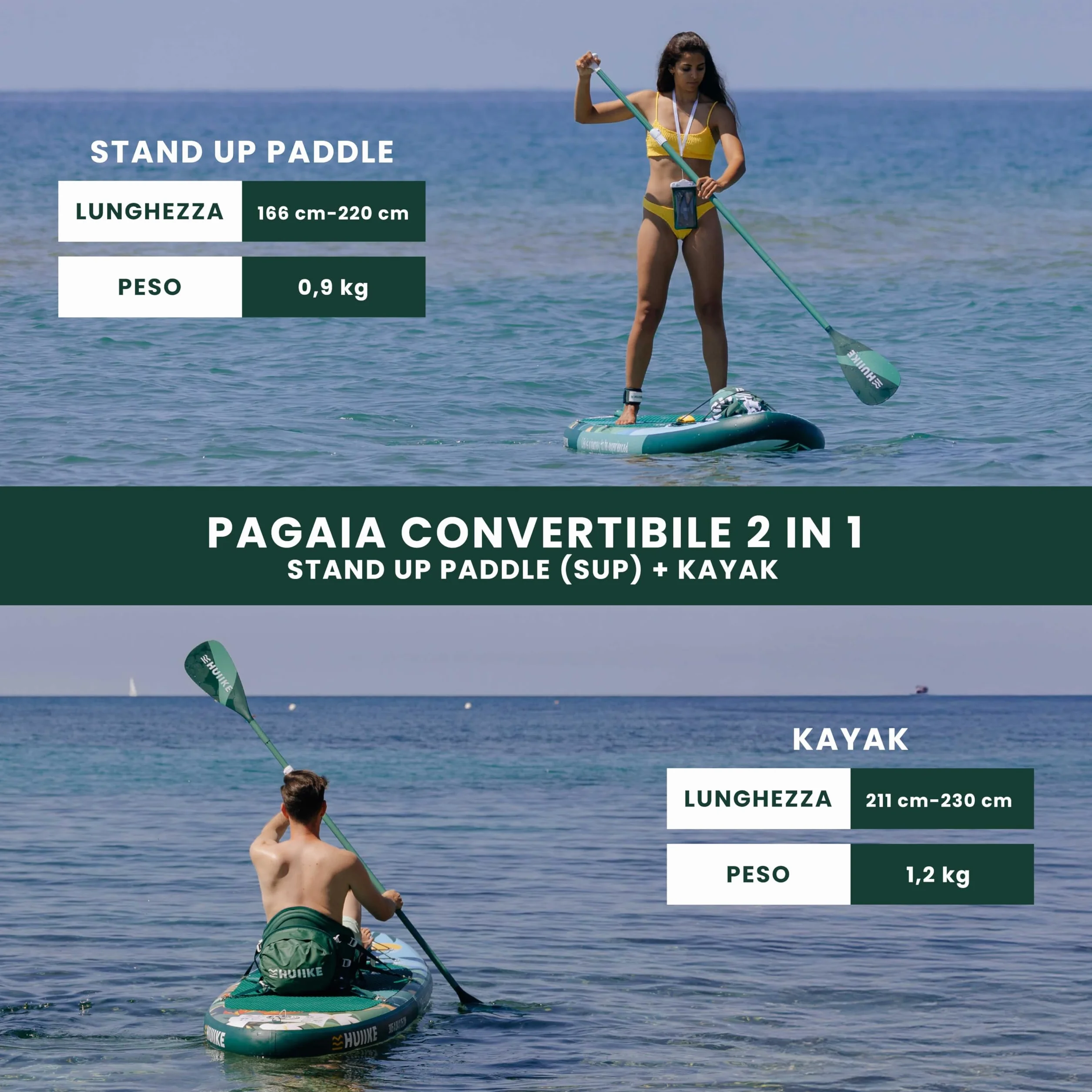 Pagaia Sup 2 in 1 Remi Alluminio Smontabile 4 Pezzi Regolabile Resistente Gonfiabili