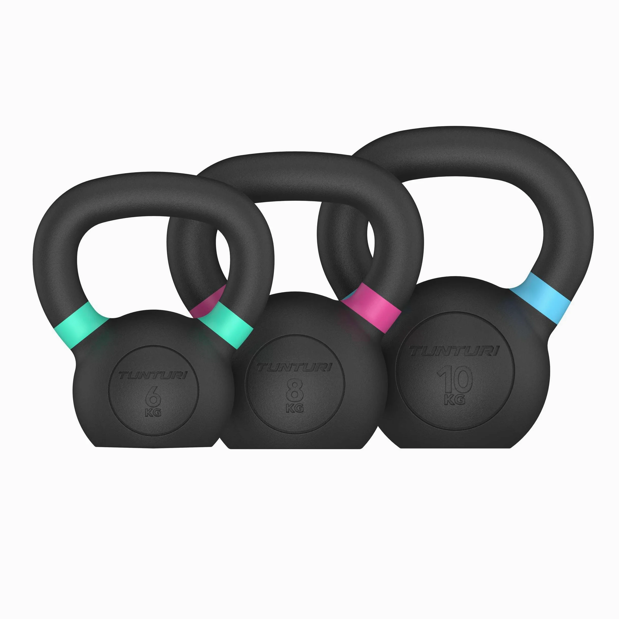 Tunturi Platinum - Set kettlebell in ghisa, 6-10 kg, con app fitness gratuita