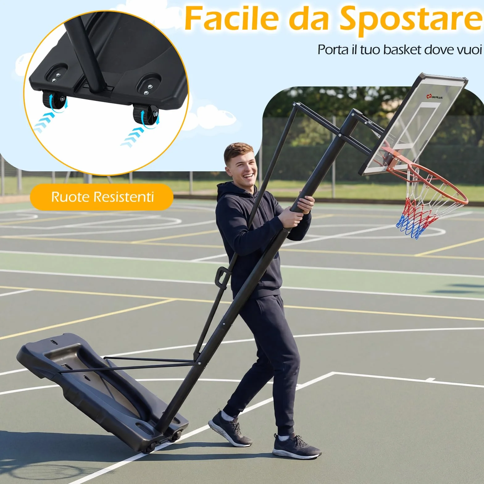 COSTWAY Canestro da Basket Portatile Altezza Regolabile 226-361 cm Tabellone Infrangibile Base Riempibile