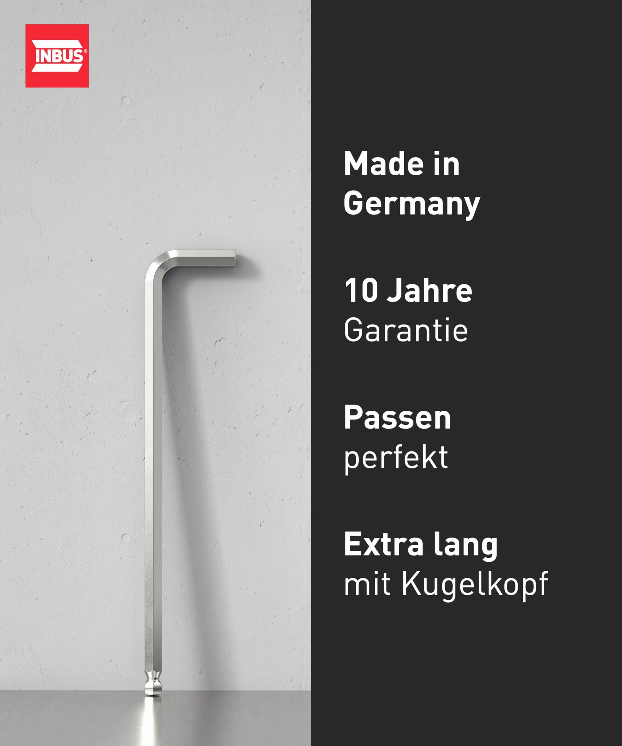 INBUS 72410 Chiave a Brugola Extra Lunghe 5mm Testa a Sfera Made in Germany