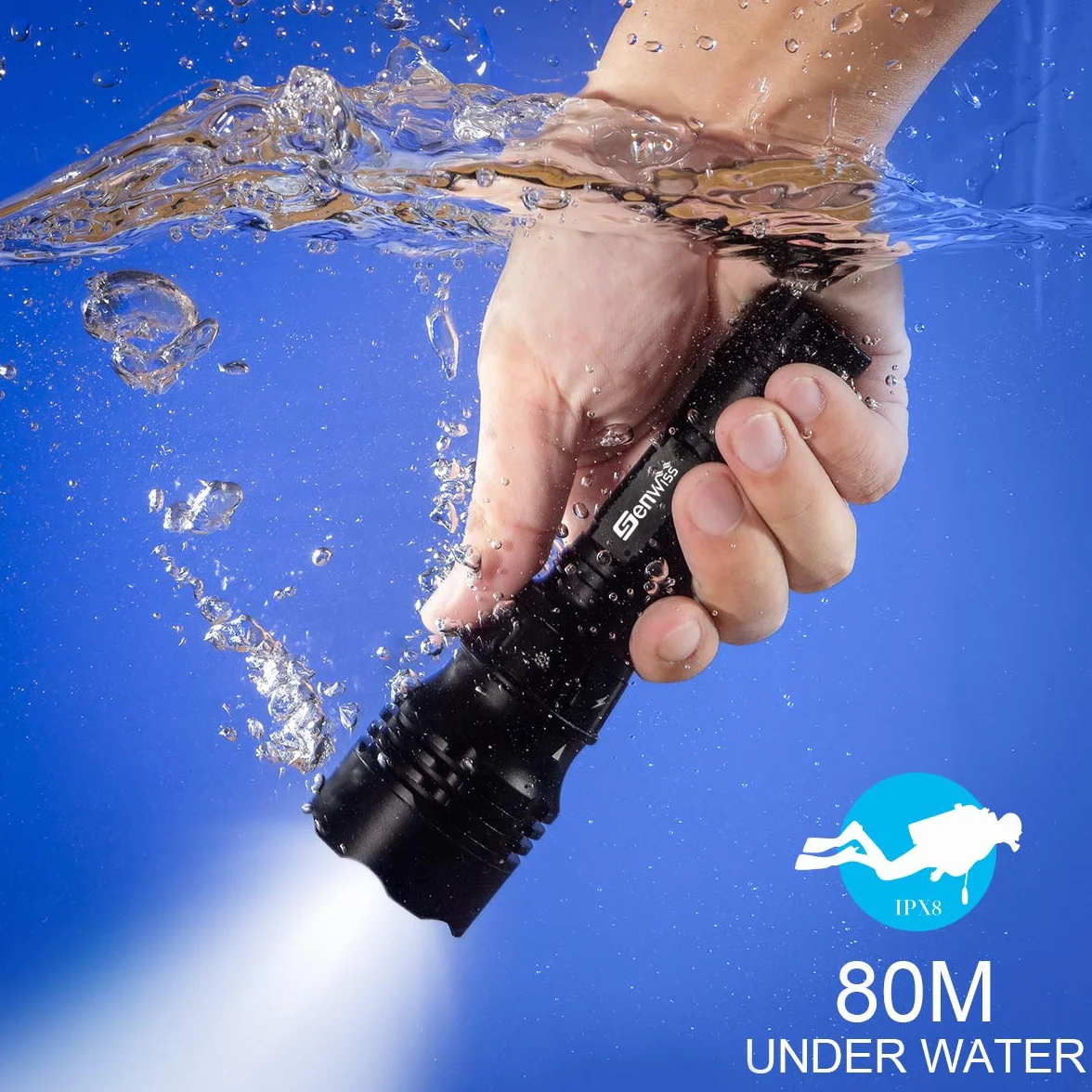 Torcia Subacquea Ricaricabile 2000 Lumen LED Impermeabile 80m