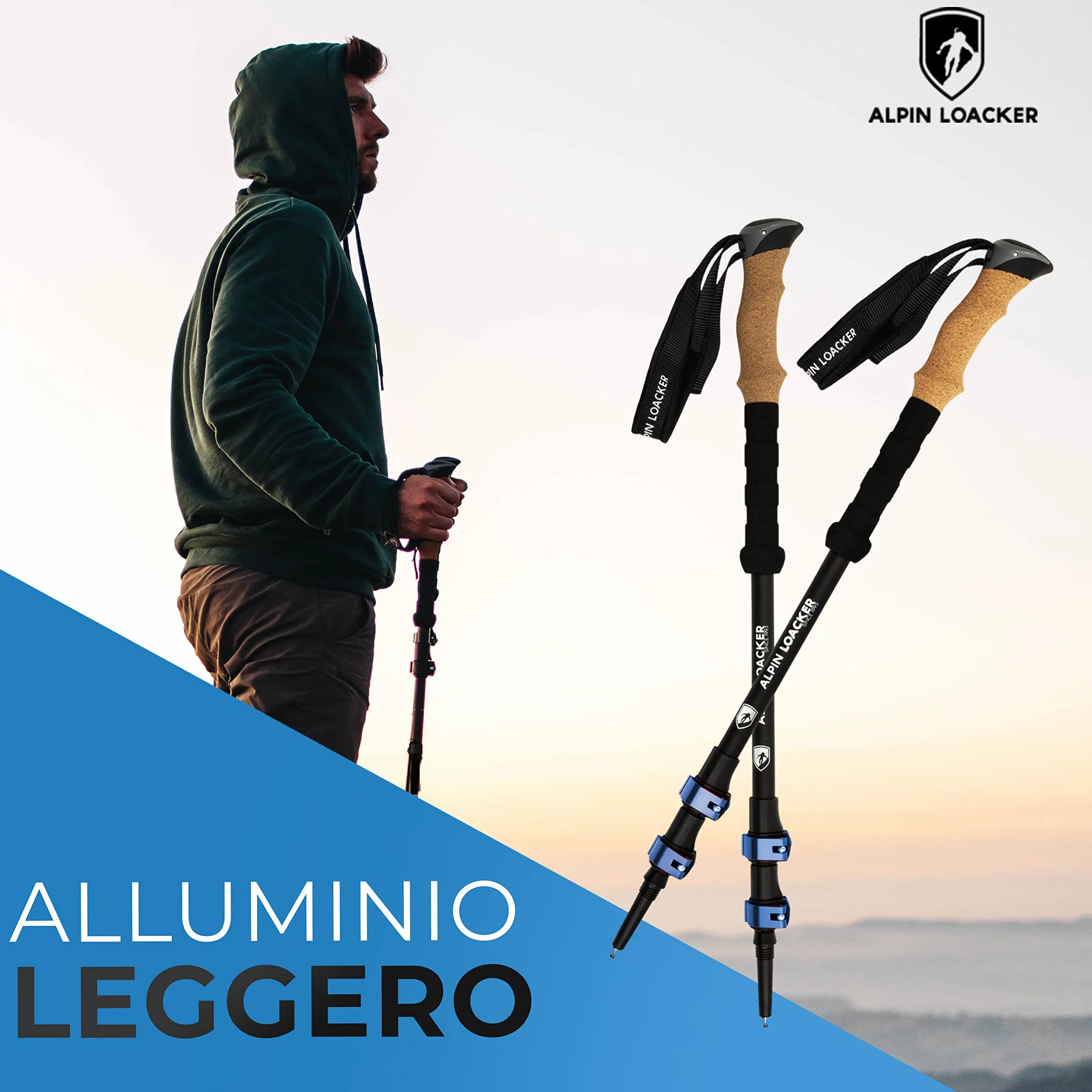 Alpin Loacker Bastoni da Trekking Telescopici Nordic Walking Alluminio Carbonio Donna Uomo