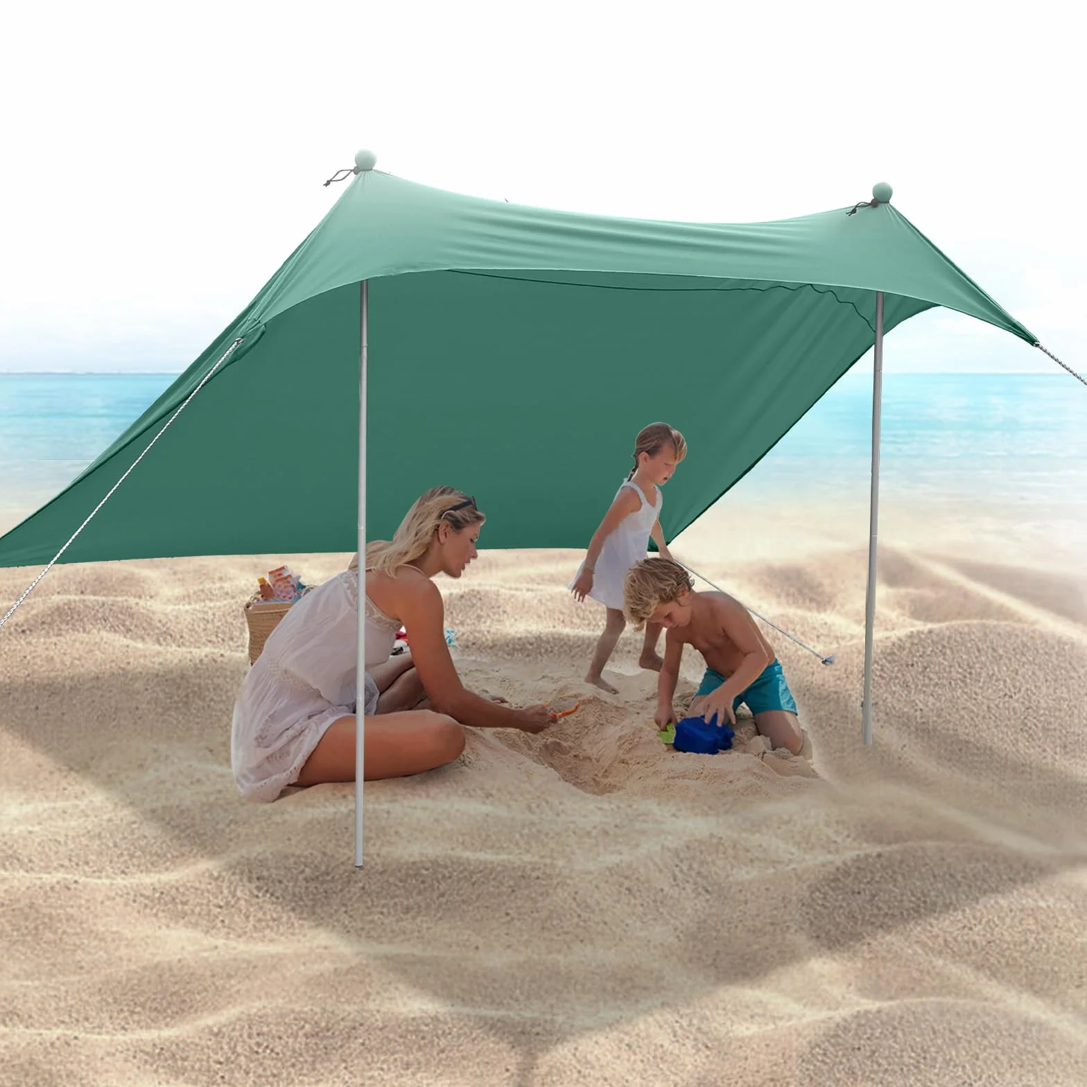 JAICOM Tenda da spiaggia, 2.1m x 2.1m Parasole Portatile, Protezione UV UPF 50+, Adatto per l'ombra in Spiaggia, il Campeggio, la Pesca e il Patio
