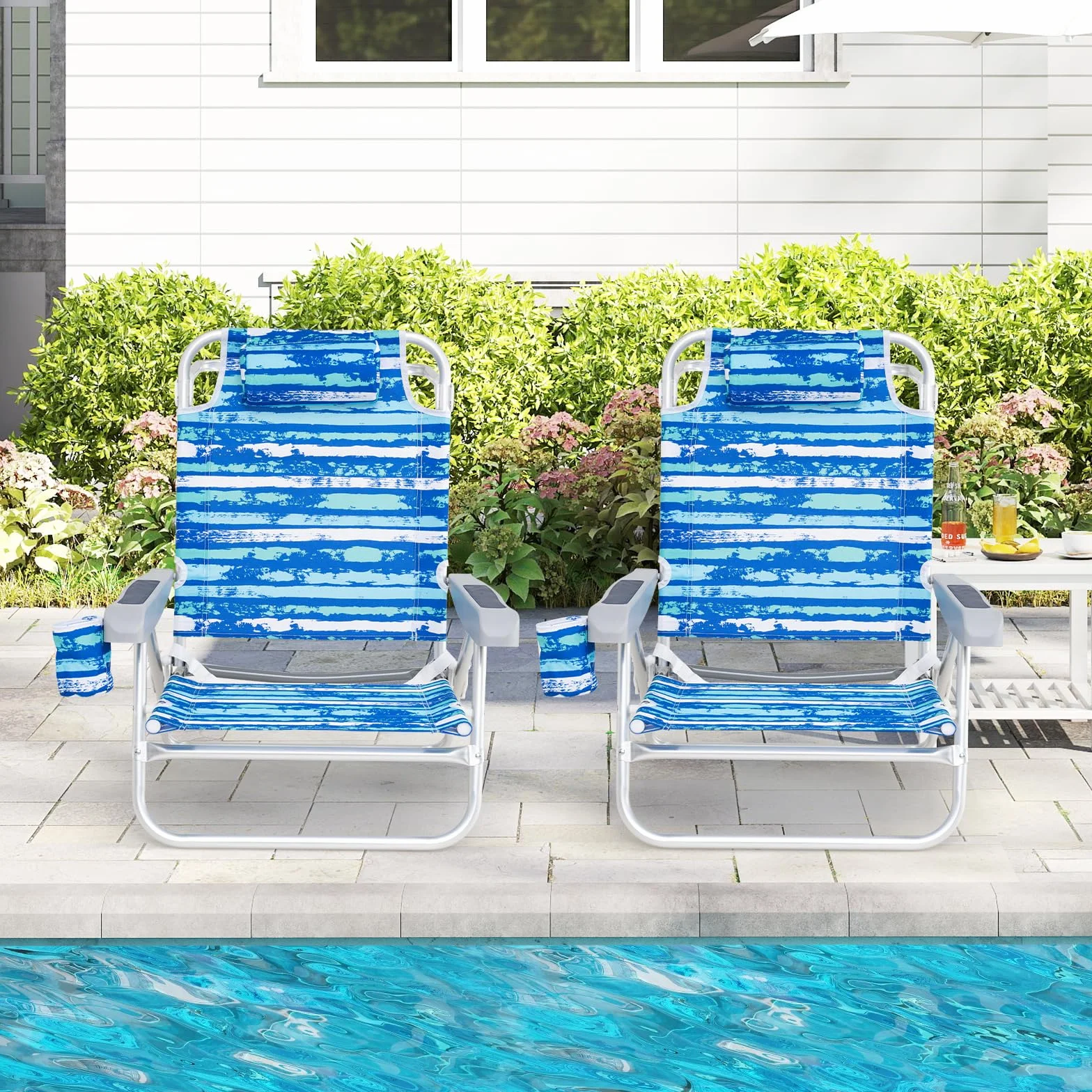 COSTWAY Set di 2 Sedie Pieghevoli da Spiaggia, Sdraio Regolabile 5 Posizioni, Portata 150 kg Blu