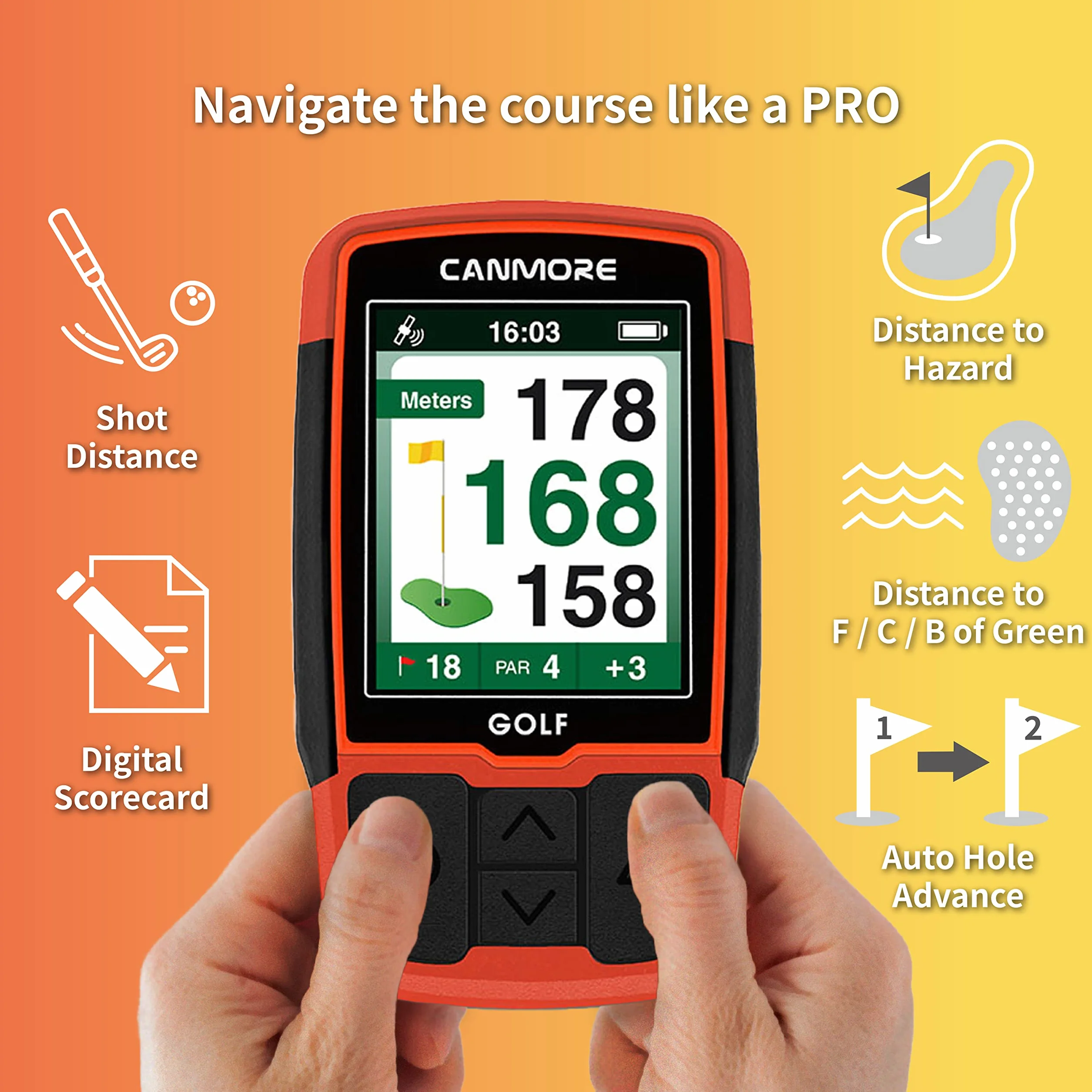 CANMORE GPS da golf portatile HG200 - Display a colori con 41.000 dati campo, Arancione