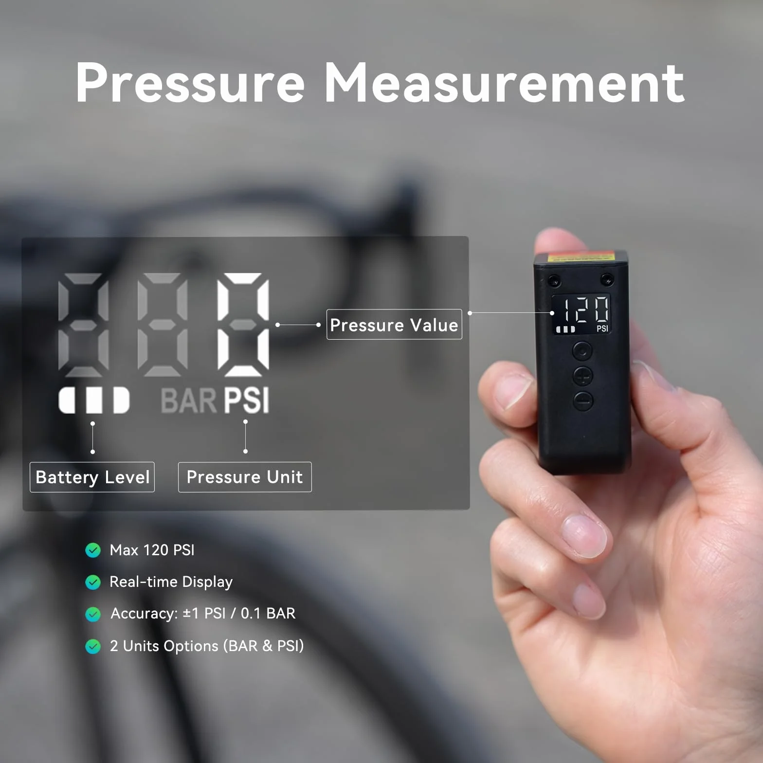 CYCPLUS AS2 Ultra Mini Pompa Elettrica per Bicicletta 120 PSI con Manometro, Arresto Automatico, Valvole Presta/Schrader