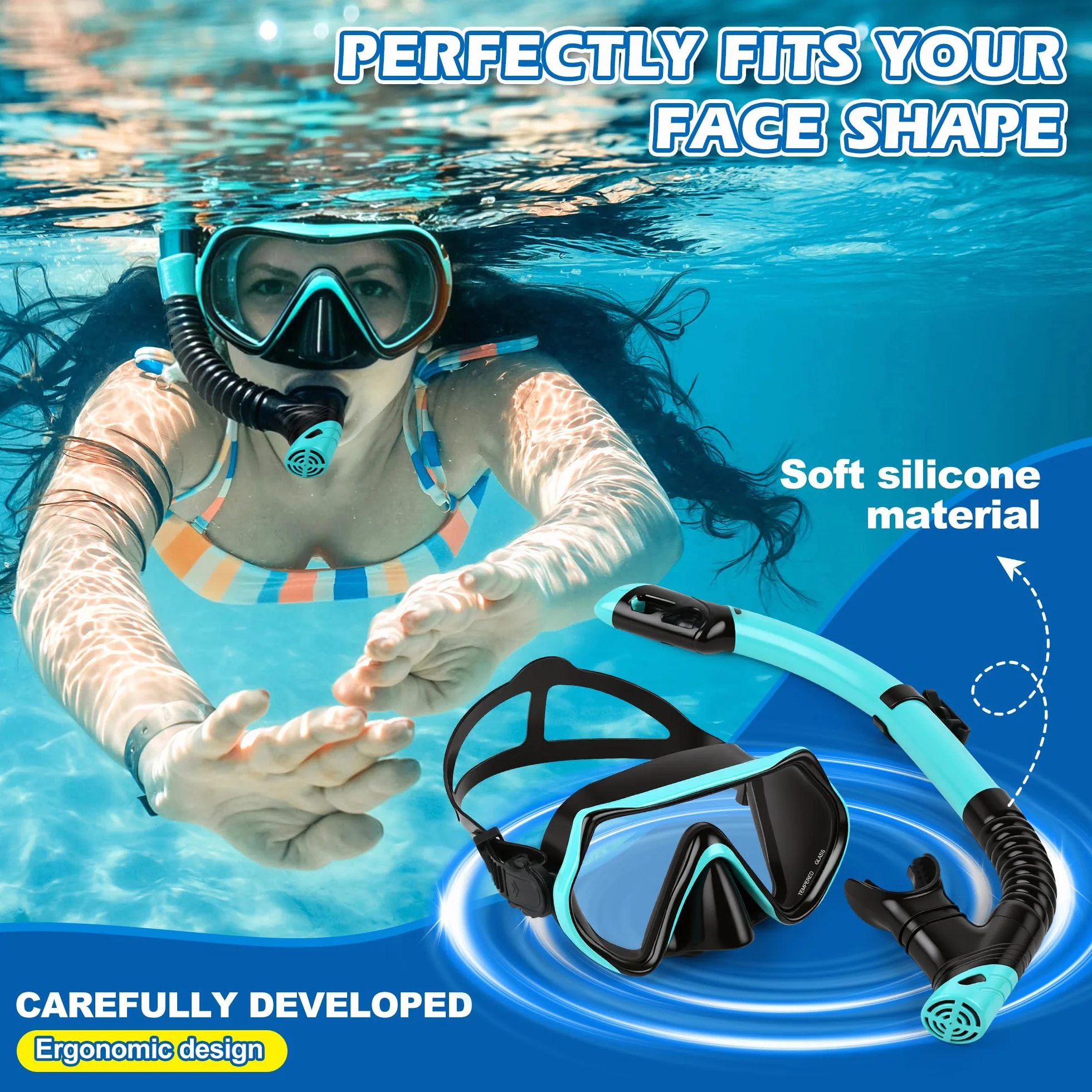 Maschera Snorkeling Adulto Panoramica 180° Antiappannante Sub, Blu Nerastro