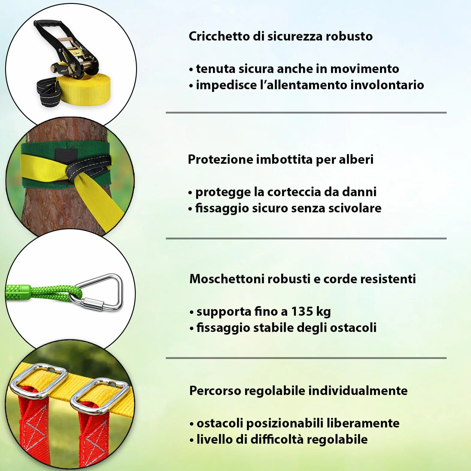 ALPIDEX Ninja Warrior Set 15 m Slackline Percorso Sospeso Ostacoli Ginnastica Bambini