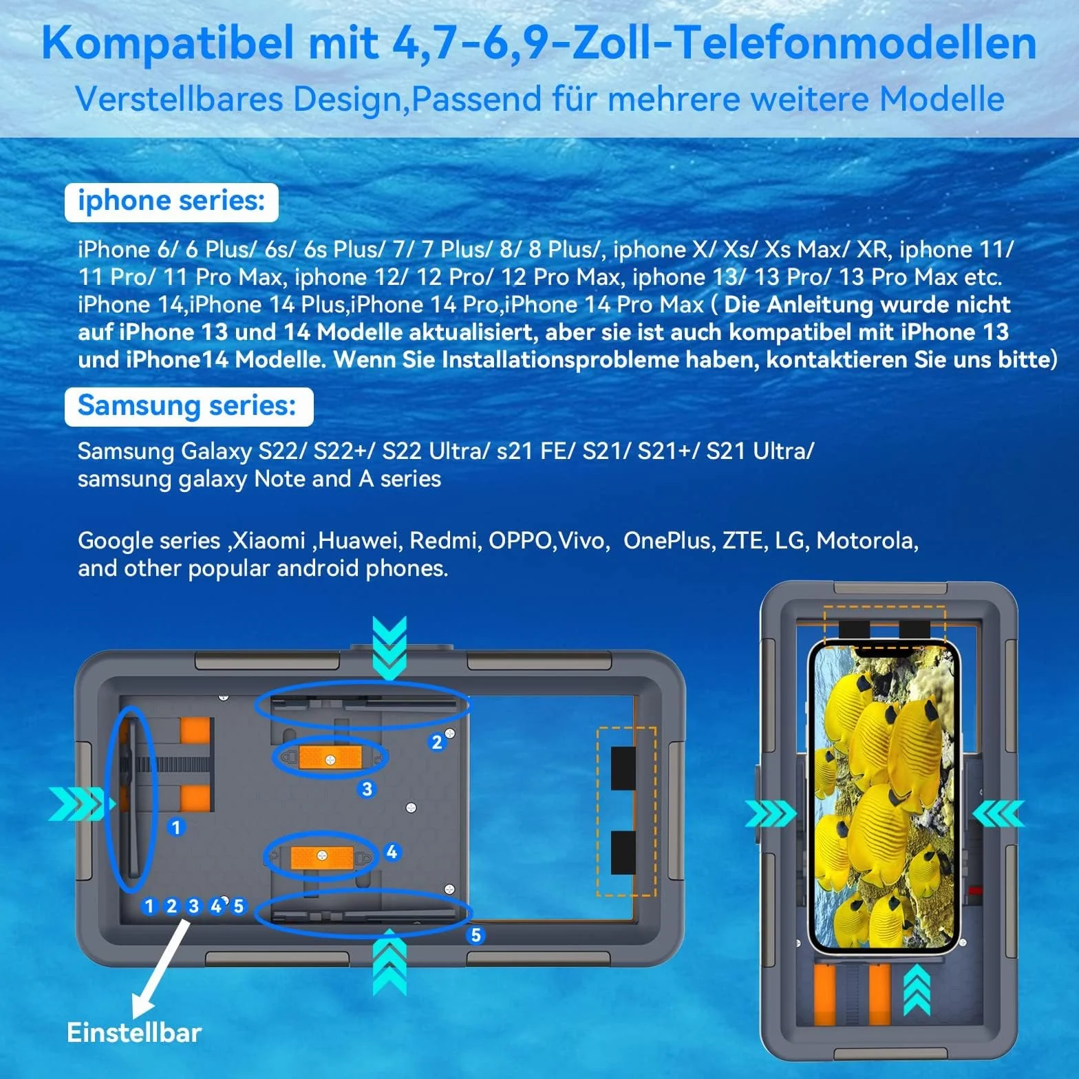 Custodia Impermeabile Smartphone per iPhone Samsung Huawei Snorkeling Surf