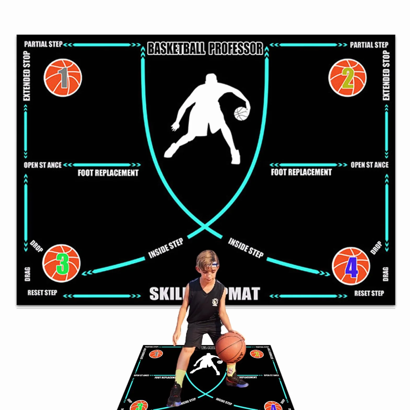 Basketball Mats for Training, Non-Slip Rubber Dribble Trainer, Silent Shock Absorbing Exercise Mat