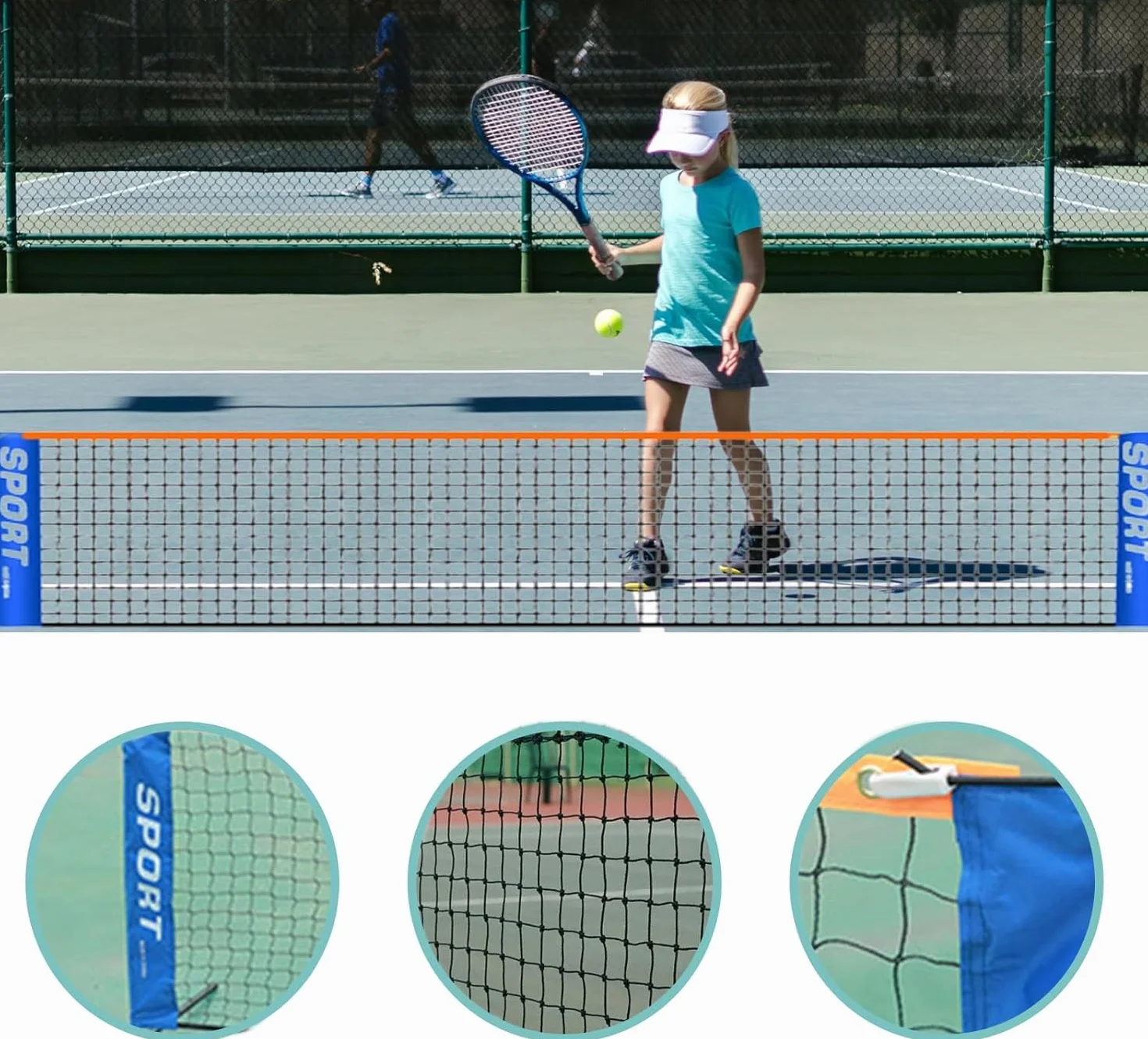 Rete da tennis portatile 3-6 m, multi-sport per badminton, pallavolo, senza telaio, da giardino