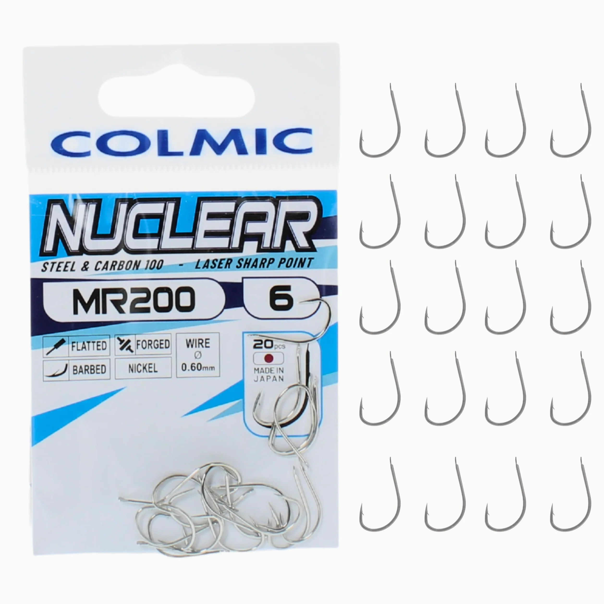 Colmic – 20 Ami da Pesca MR200 in Acciaio Carbonio Nichel, Flatted, Forced, Barb – Robusti e Precisi – Ideali per Pesca al Colpo e Pesca in Mare – Prodotto Ufficiale Colmic