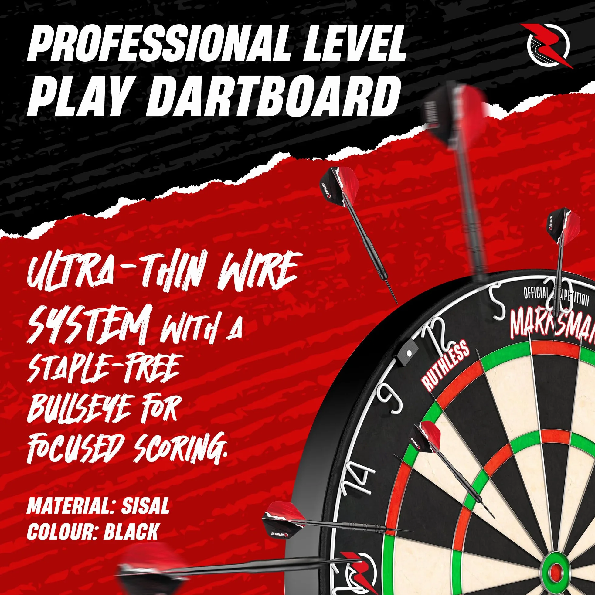 Ruthless Marksman Dart Board Bersaglio professionale ultra sottile in filo di sisal per freccette con punta in acciaio DB072