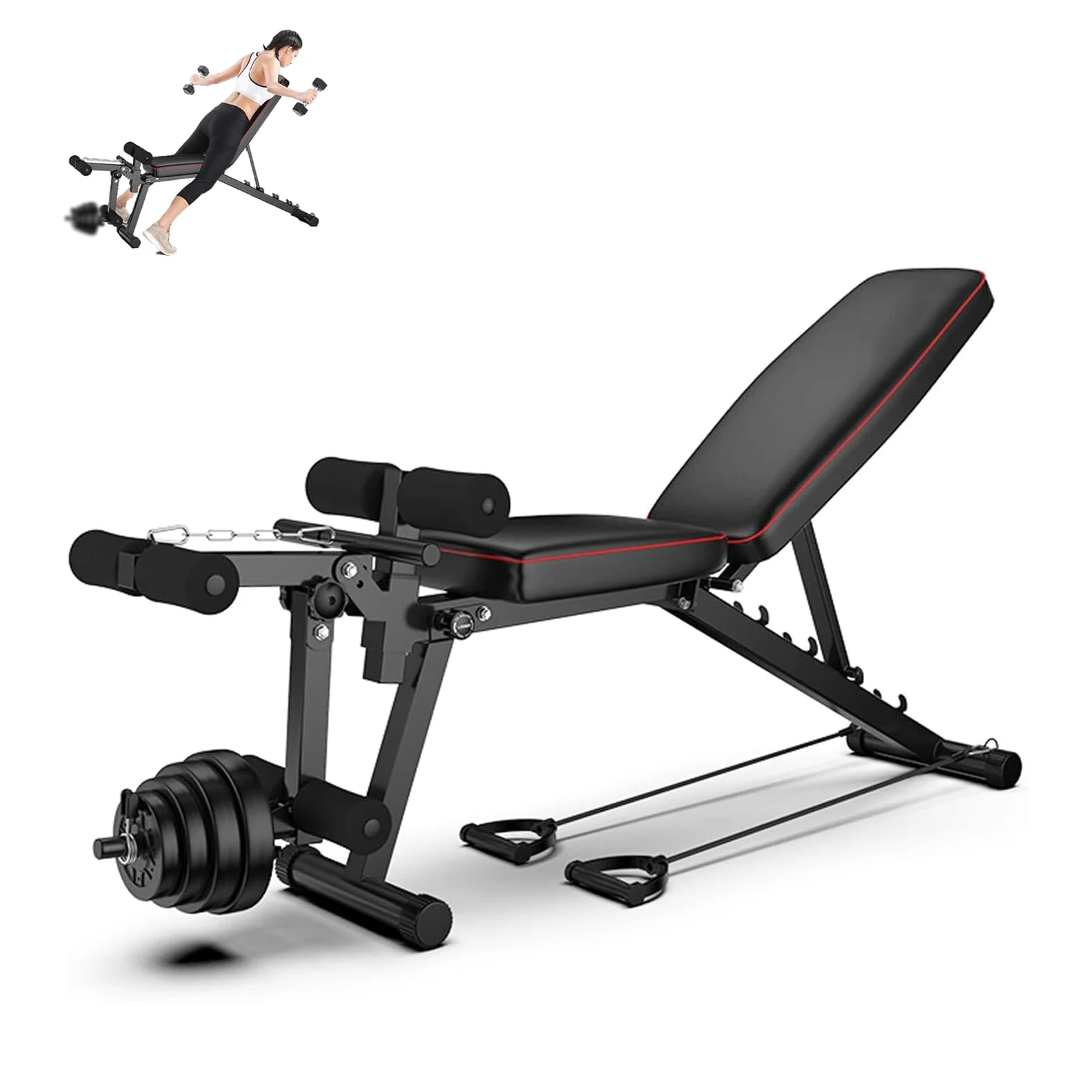 Panca Multifunzione Palestra Casa, Panca Palestra Pieghevole, Bench per Addominali con Leg Extension Leg Curl Pesi Schienale Regolabile in 4 Livelli Dischi per manubri non inclusi
