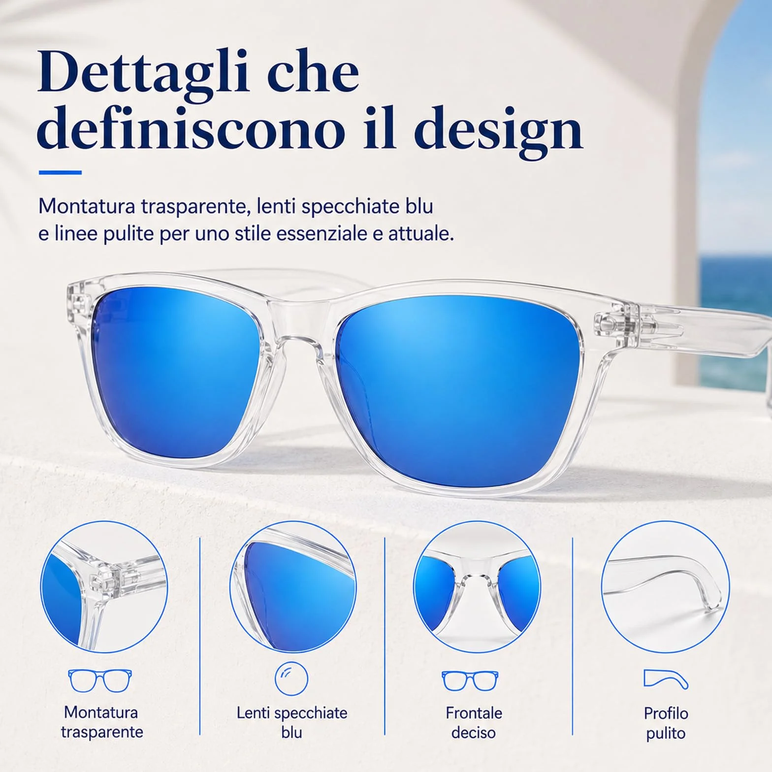 MarcoMoretti Occhiali da Sole UV400 Lenti Blu Unisex