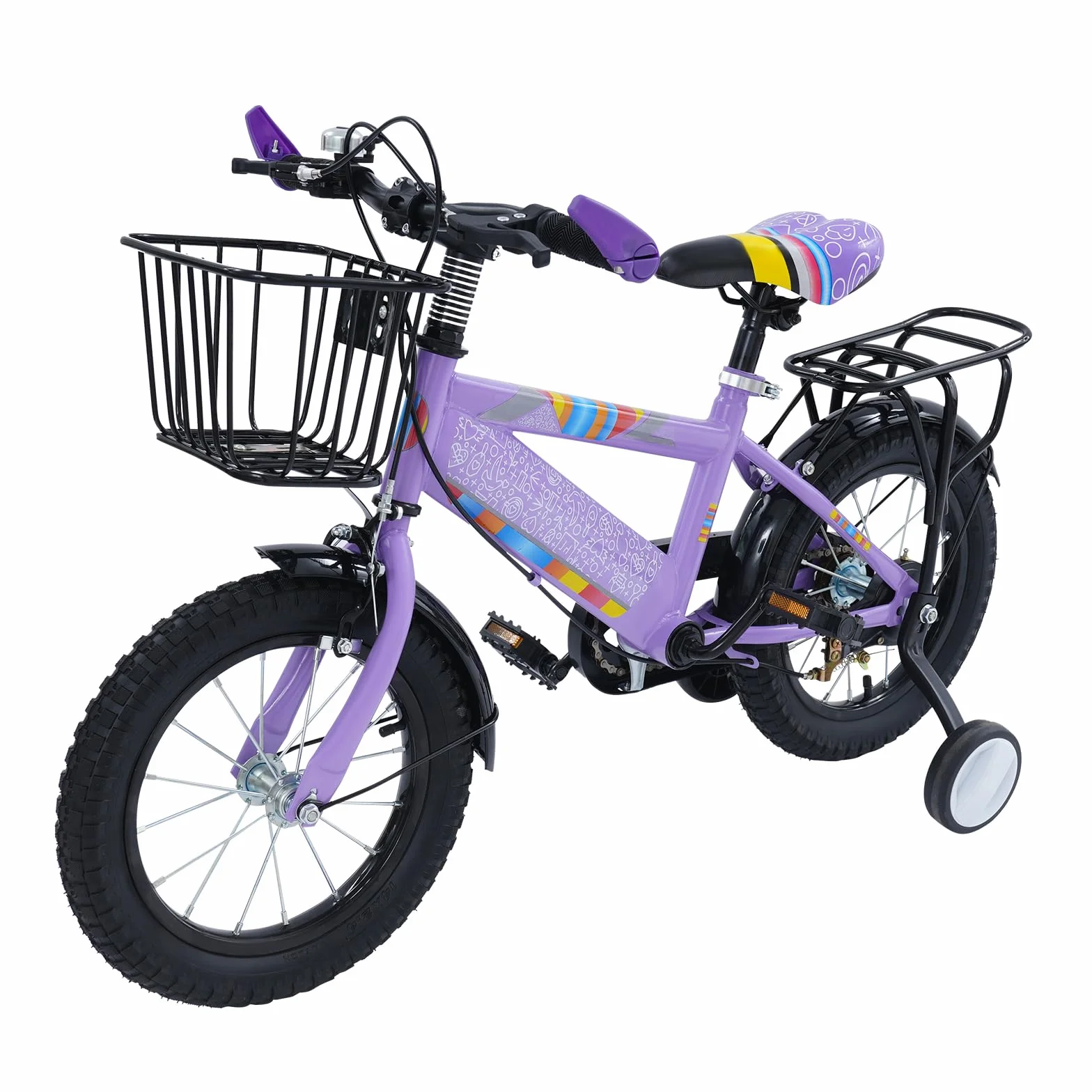 Bicicletta per bambini 14 pollici con rotelle e cestino regolabile