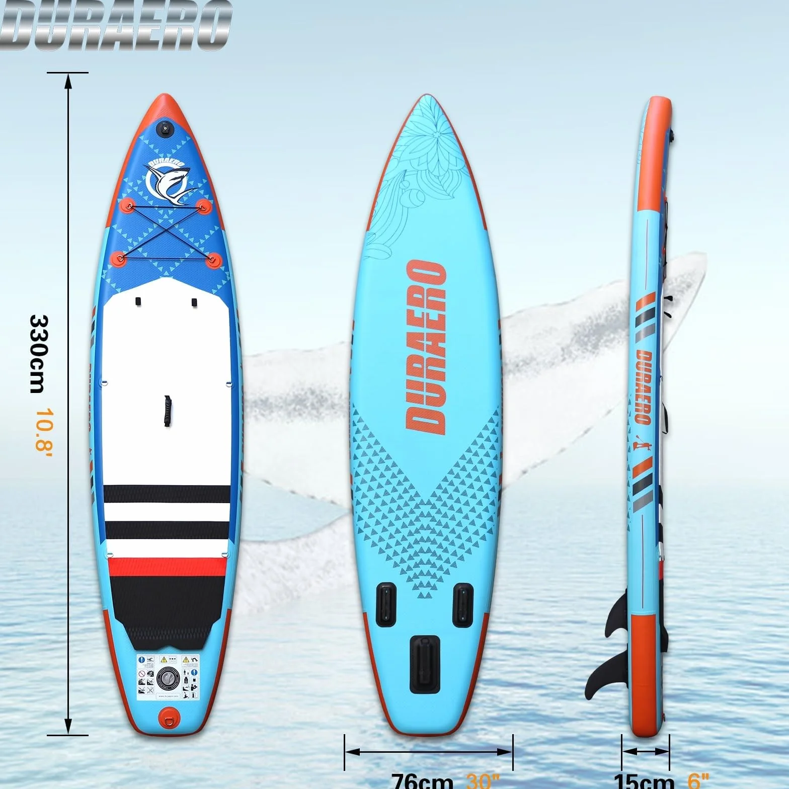 Tavole gonfiabili Stand Up Paddle 330x76x15 cm, portata 150 kg, Blu