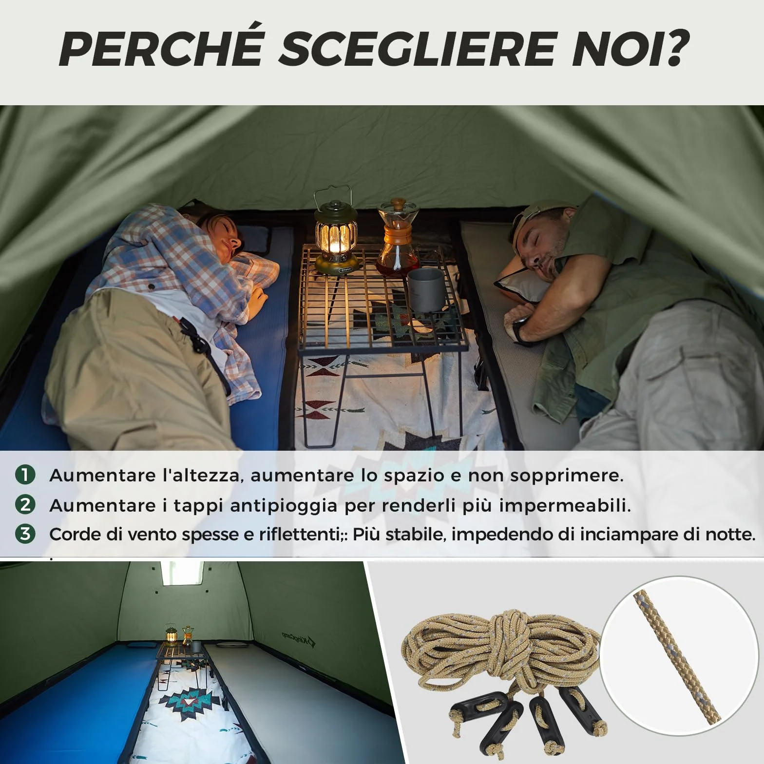 KingCamp Tenda da Campeggio 2-3 Persone Impermeabile 3000mm Ultraleggera 210x180x130 cm