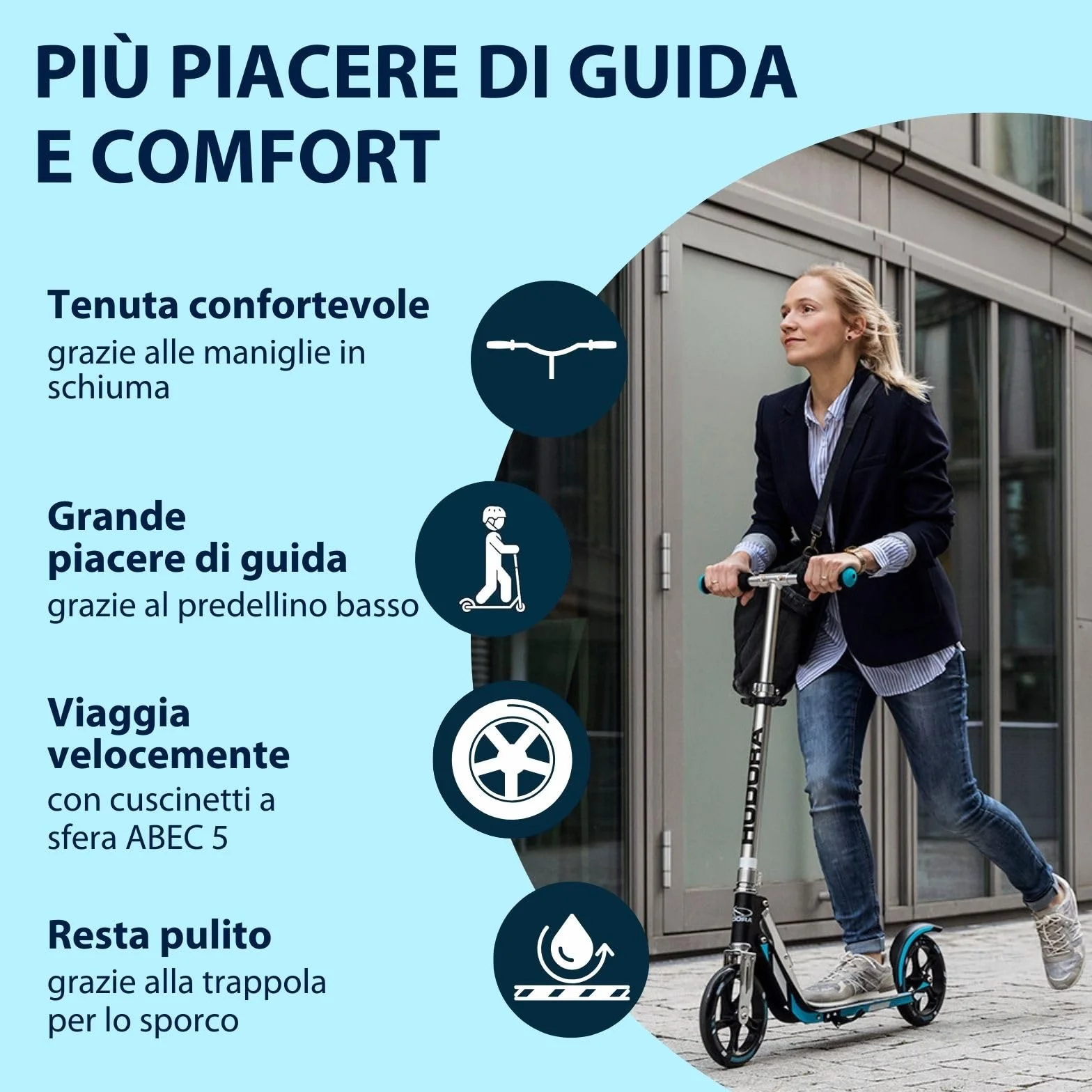 HUDORA Monopattino BigWheel 205 – Pieghevole Regolabile Alluminio per Bambini e Adulti 100 kg Nero/Blu