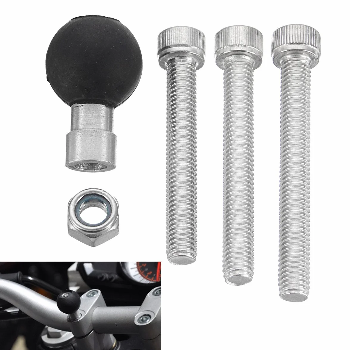 Ram Ram-B-367U Manubrio Moto Base Clamp Con 1Pollice Ball & M8 Kit Viti Set