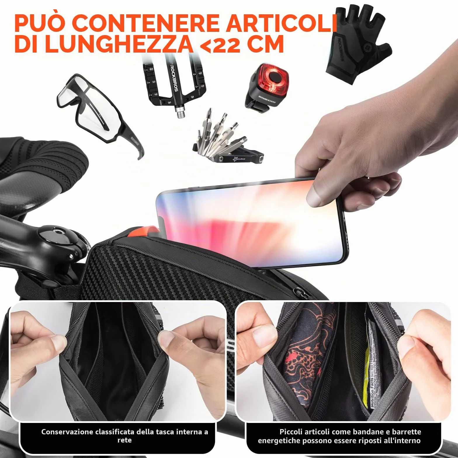 ROCKBROS Borsa Telaio Bici 1L MTB Bicicletta da Corsa Bici Elettrica