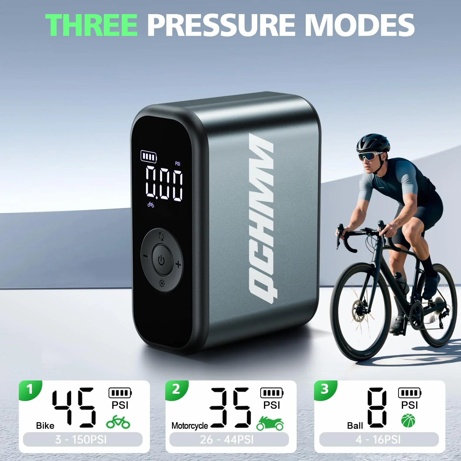 Pompa per Bicicletta Elettrica Mini con Manometro, 120PSI Bike Tire Pump Portatile per Valvola Schrader e Presta, Unità PSI/BAR