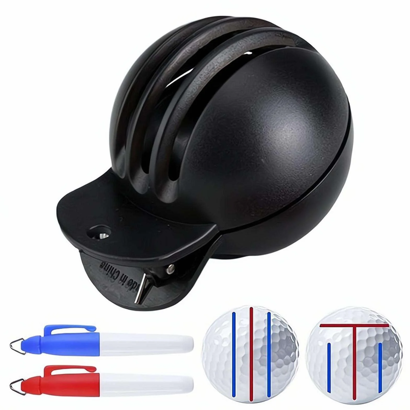 Golf Ball Marker Tool Lines Drawing Alignment Kit with 2 Color Waterproof Pen for Beginners