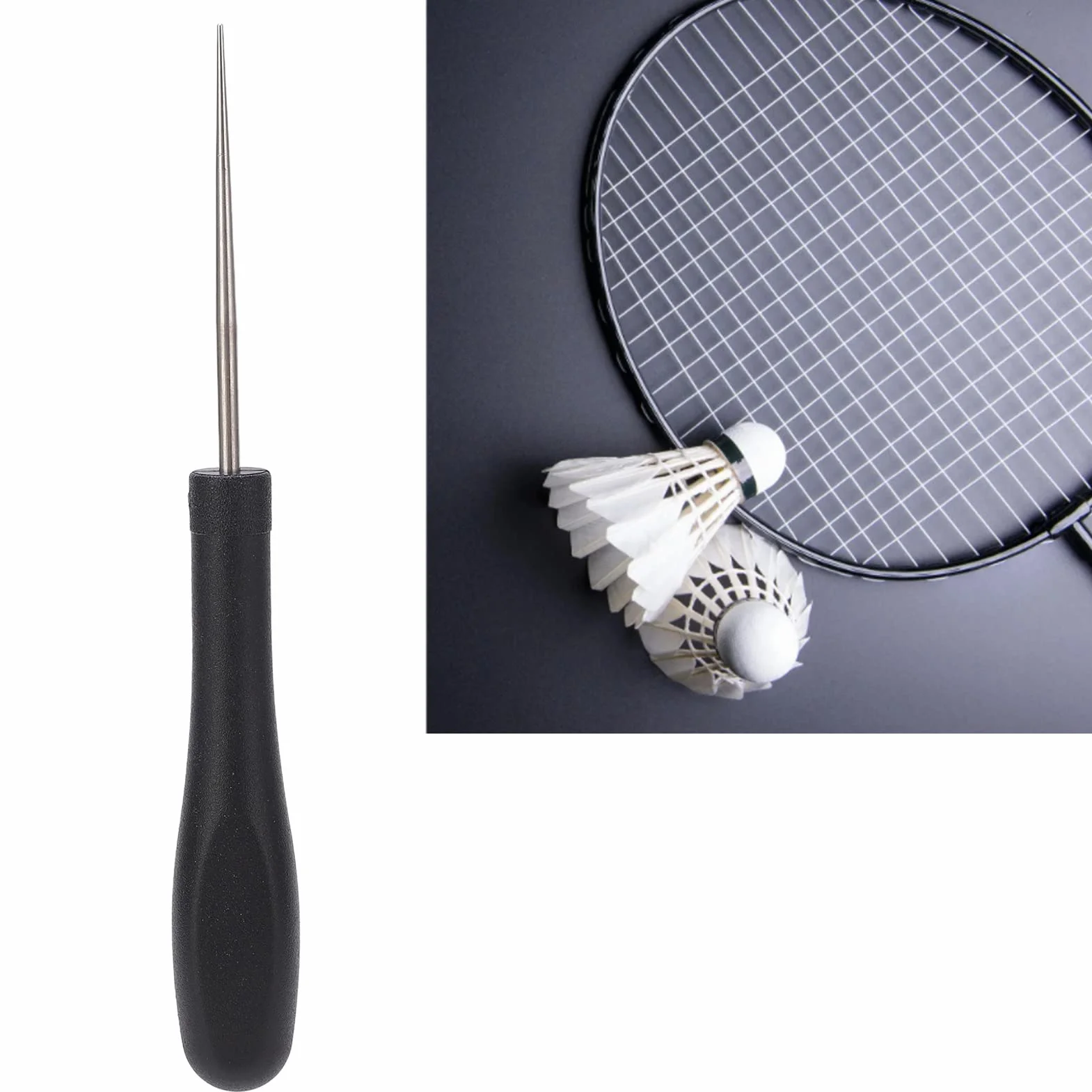 Topyond Punteruolo per Incordare Racchetta da Tennis, Strumento Dritto per Badminton, Nero