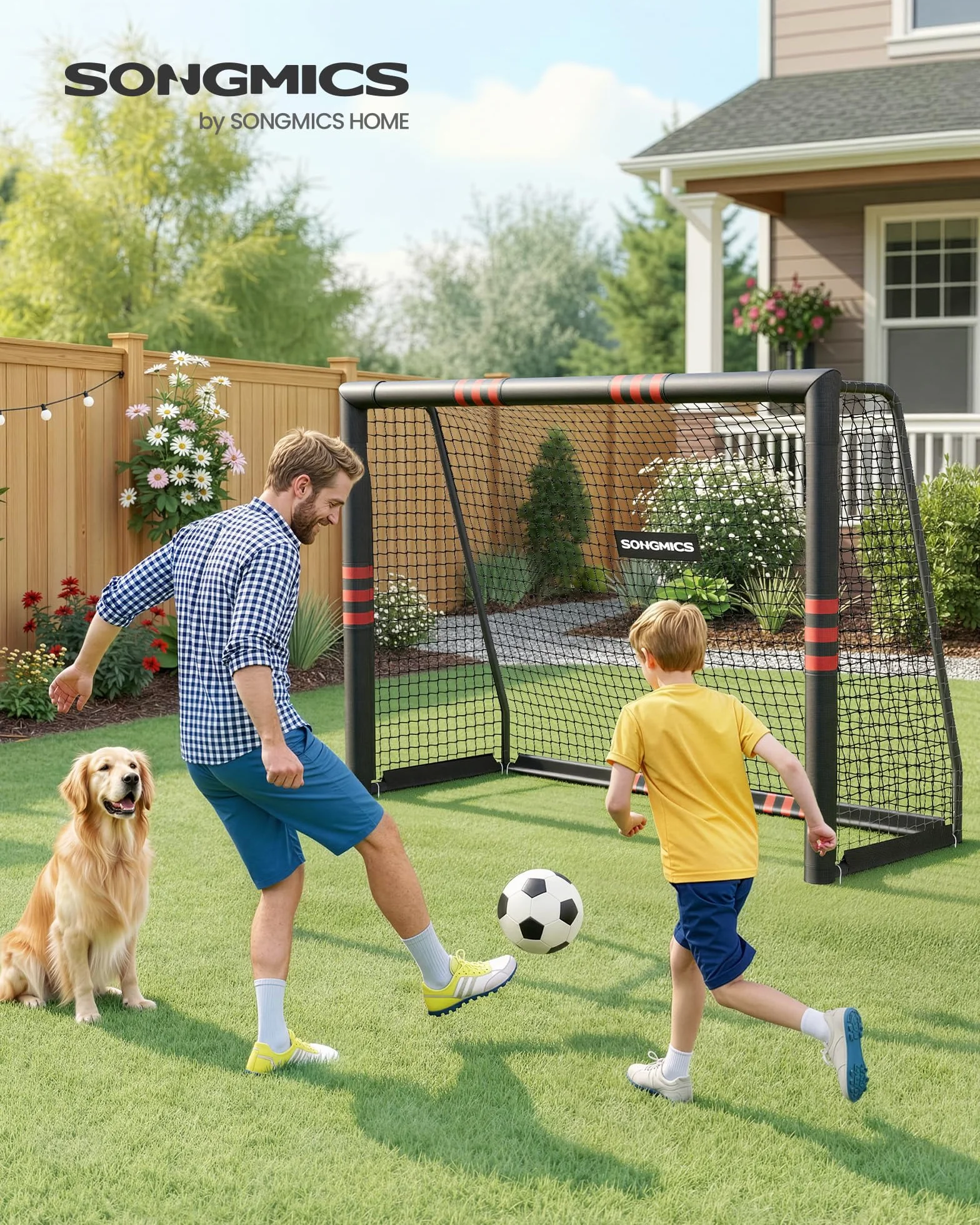 SONGMICS Porta da Calcio Acciaio Rete PE Esterni Giardino Spiaggia Rivestita Gommapiuma